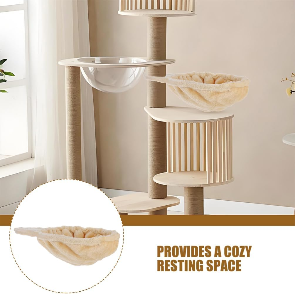 Kisangel Cat Hammock Bed Cat Tree Hanging Hammock Plush Climbing Bed Nest Basket for Indoor Home Lounger Attachment, Beige image number 1