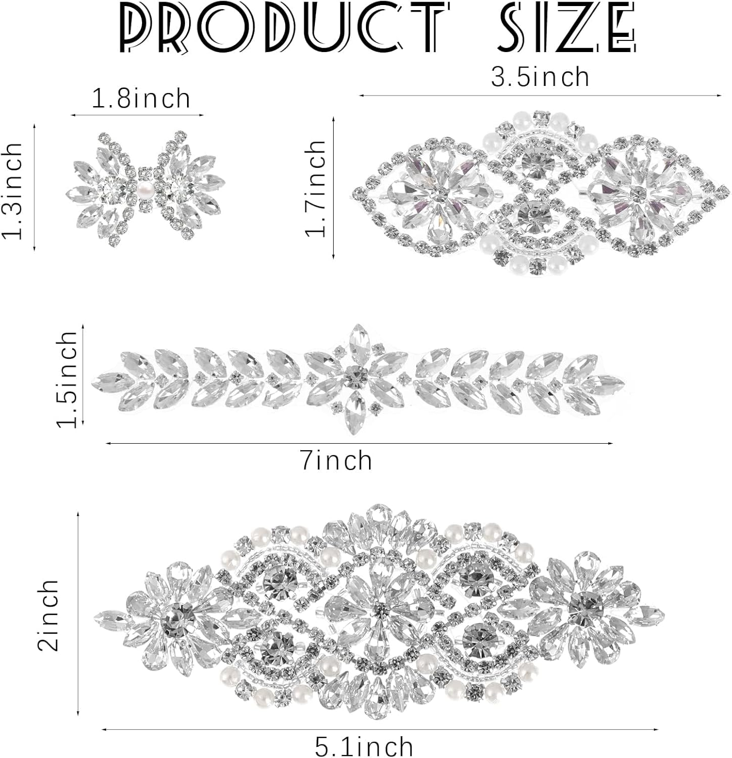 8 Pieces Crystal Rhinestone Appliques Silver Rhinestone Iron on Patch Hot Fix Applique for Bridal Wedding Dress Clothes Sash Crystal Belt DIY Sewing Appliques for Shoes image number 3
