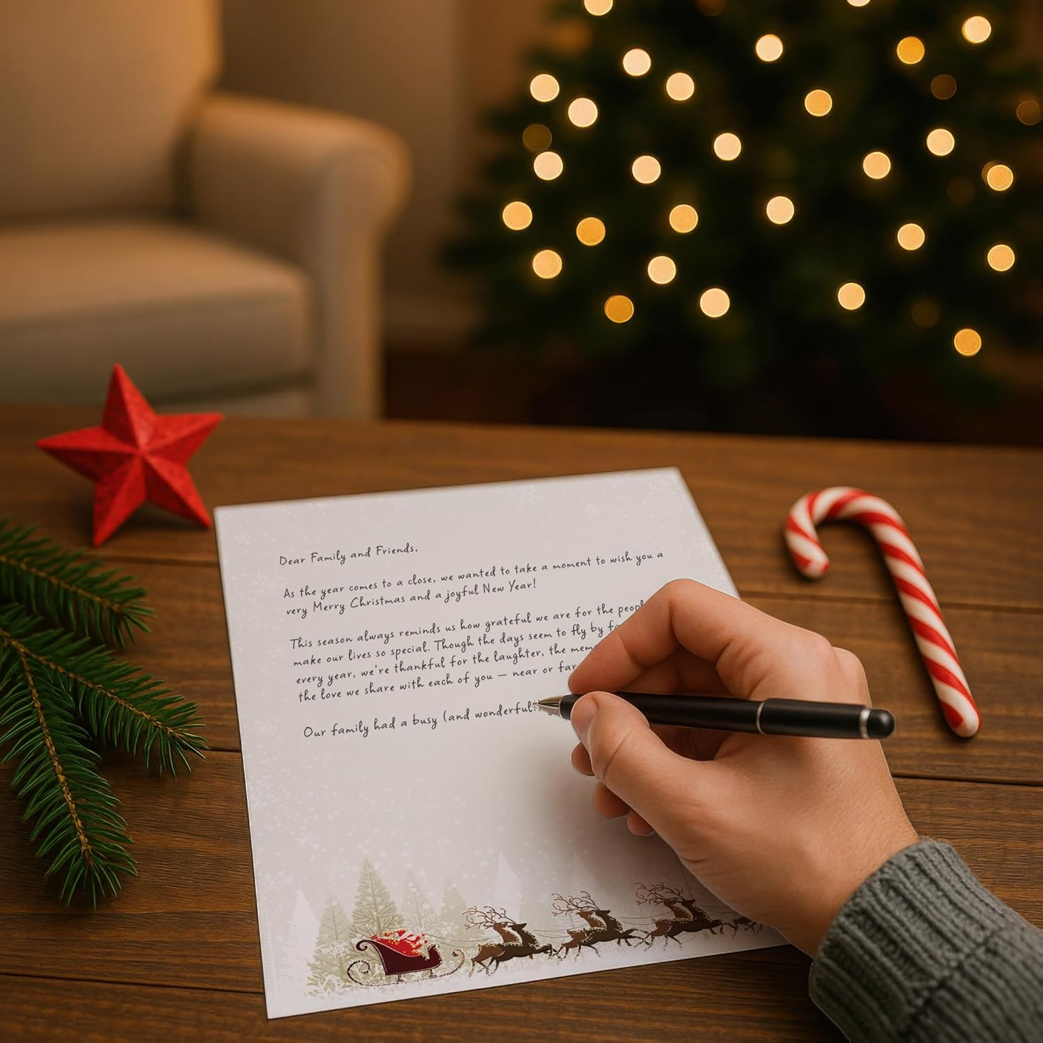 Santa & Reindeer Christmas Paper - 80 Sheets - Elegant Holiday Writing Paper for Seasonal Letters & Party Invitations - 8.5 X 11 - for Inkjet & Laser Printers image number 2