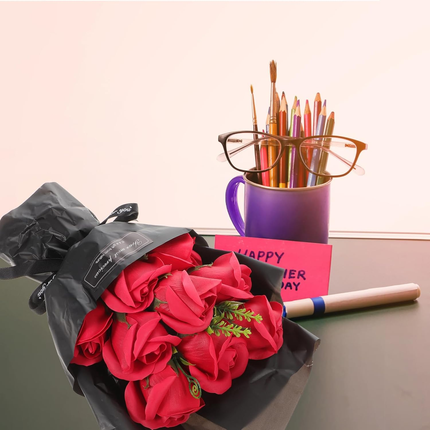 HOMSFOU 2Pcs Flower Soap Bouquet Realistic Artificial Scented Petals Mother'S Day Decorative for Bathroom