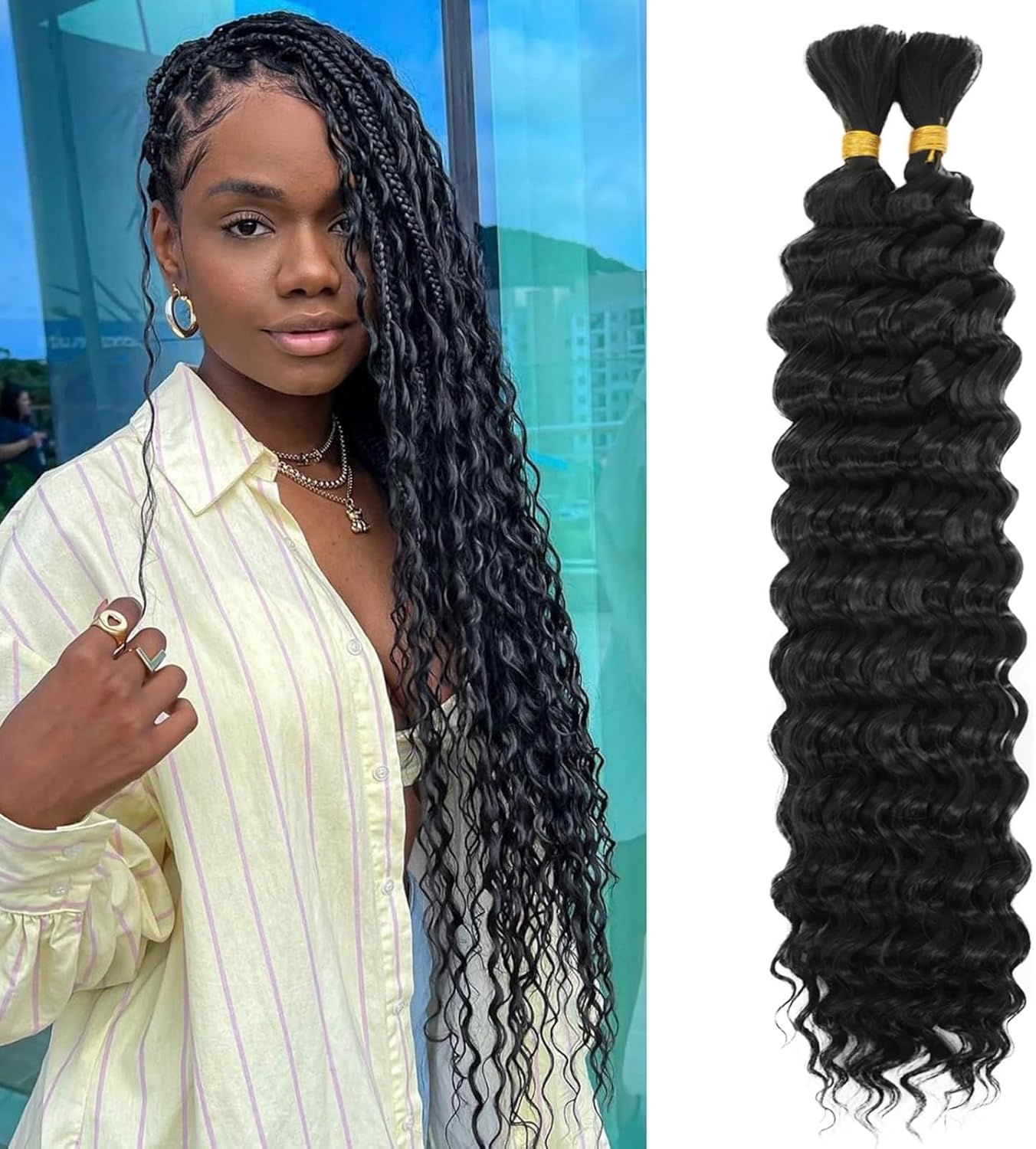 LPARMJIT Deep Wave Bulk Hair for Braiding, 18 Inches, 2 Bundles/Pack, No Weft for Braiding, Wavy Synthetic Braiding Hair Extensions for Boho Braids