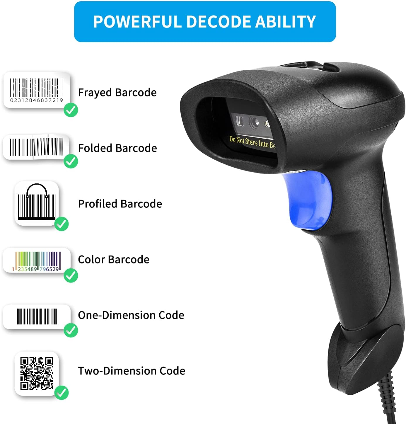 Handheld USB QR Barcode Scanner Reader for Computers, Netumscan Handheld Wired Automatic 1D 2D Image Bar Code Scanners for Mobile Payment, Store, Supermarket, Warehouse image number 2