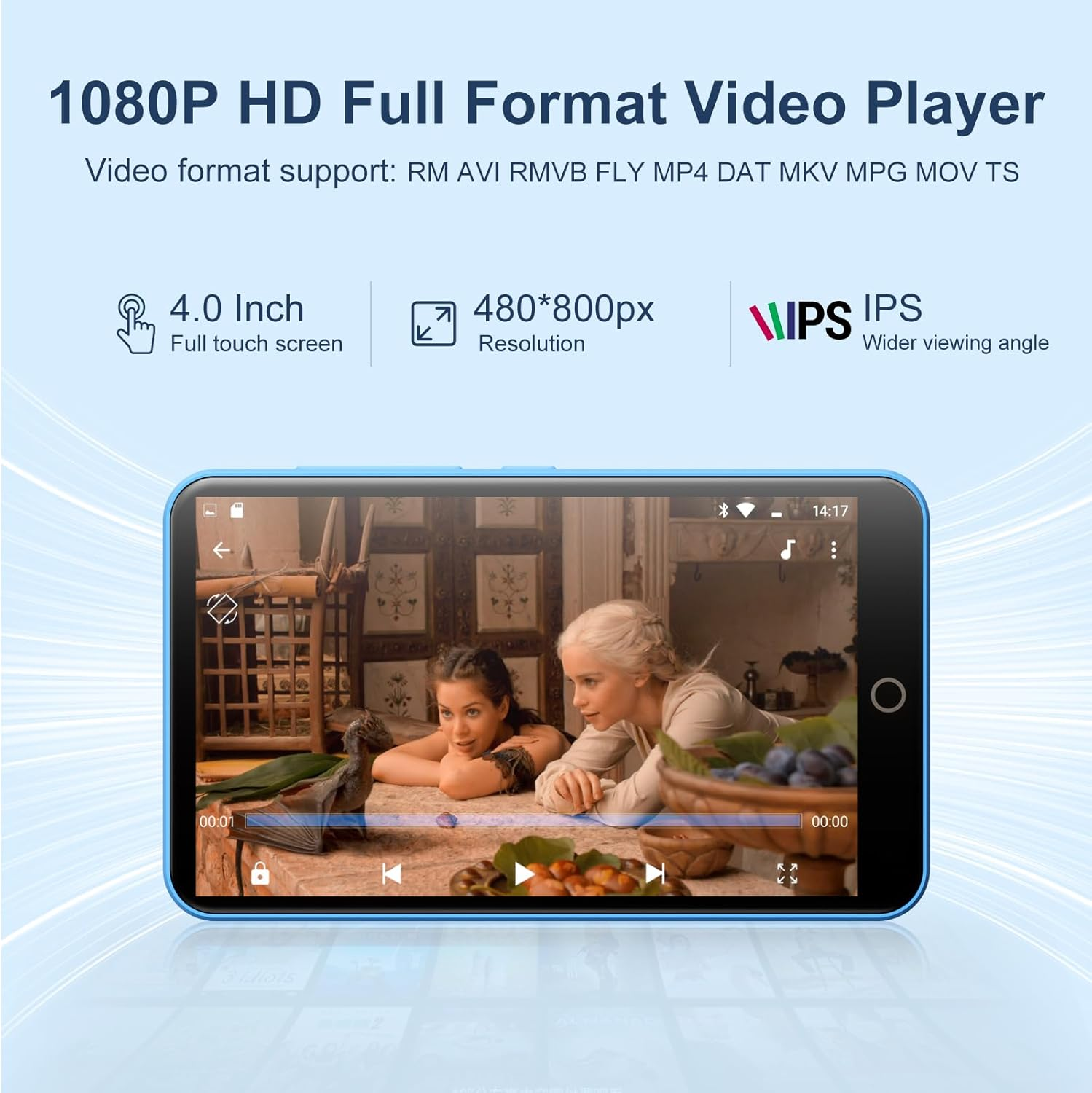 80GB MP3 Player with Bluetooth and Wifi, Mp3 & Mp4 Music Player with Spotify, Amazon Music, Deezer, Audible, Browser, 4.0" IPS Touch Screen Android Player with Speaker, FM Radio, up to 512GB (Blue) - Blue image number 4