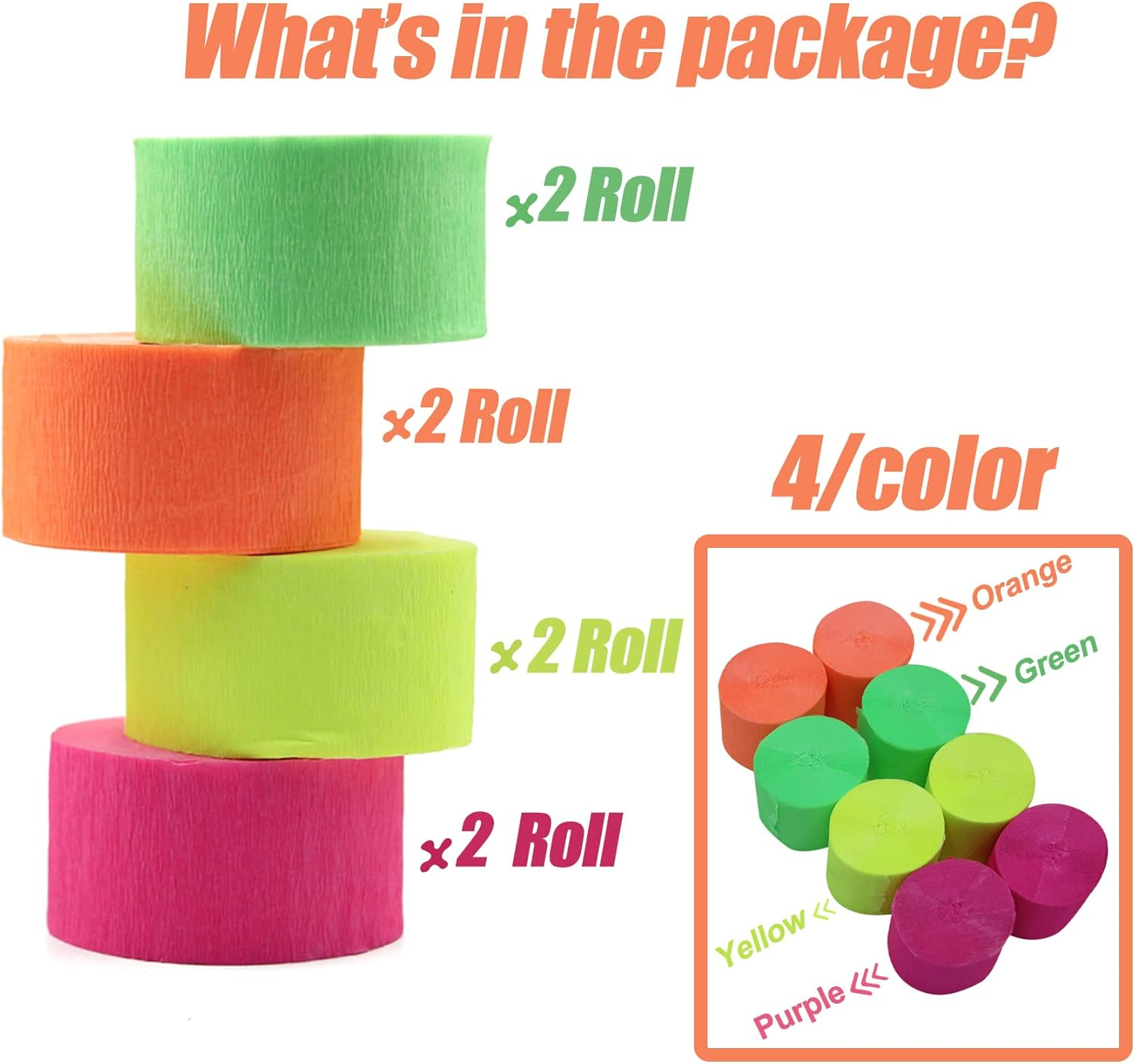 800Feets Neon Glow in the Dark Party Supplies Streamers Glow Crepe Paper Streamer UV Reactive Fluorescent Neon Crepe Streamers for Wedding Birthday Neon Party Fiesta Party Decorations Glow Party image number 1