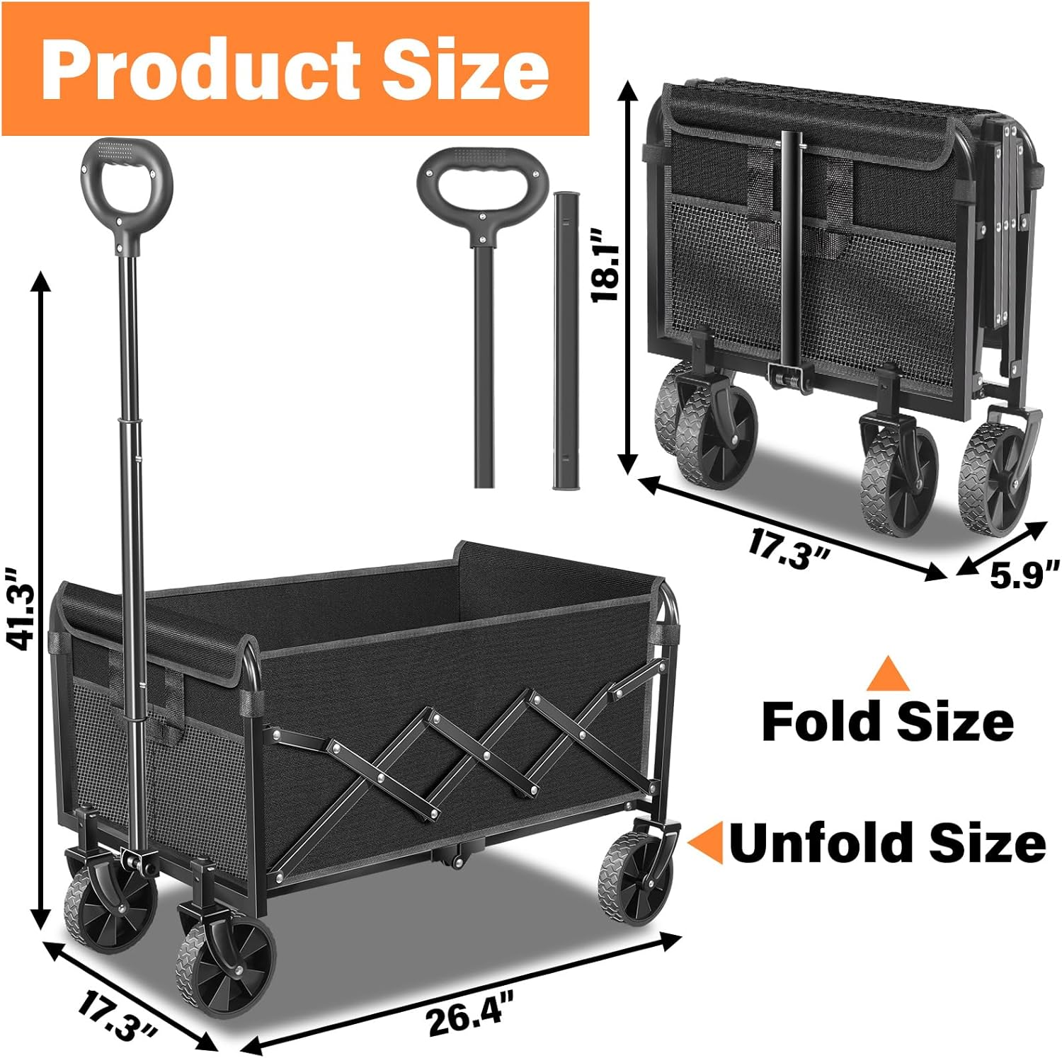 Wagons Carts Foldable - Collapsible Wagon Cart with Wheels Foldable - Utility Folding Wagon Cart for Sports Camping Grocery, Black image number 4
