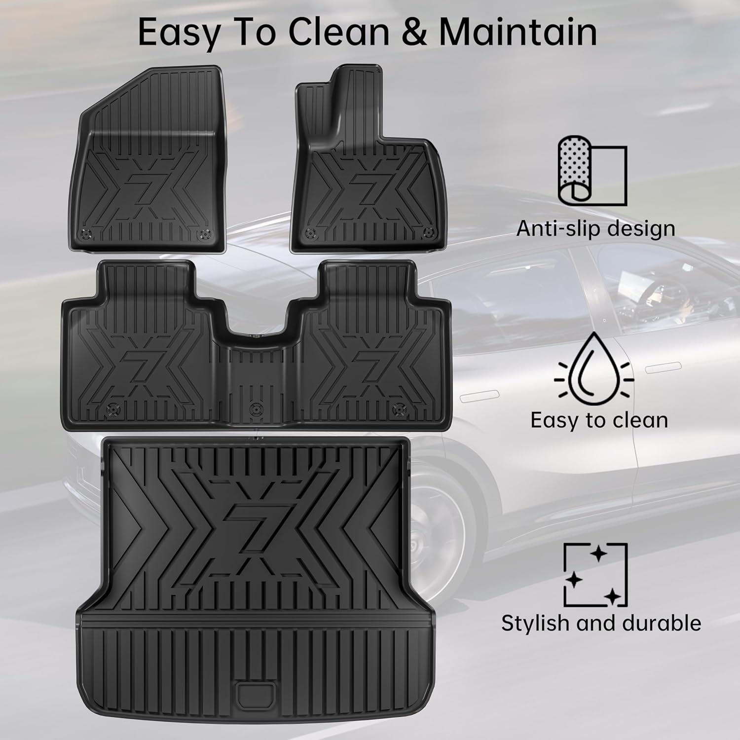 2025 Zeekr 7X Floor Mats Set of 4 - Custom Fit All Weather TPE Cargo Liner Cargo Trunk Accessories, Compatible with Zeekr RHD image number 6