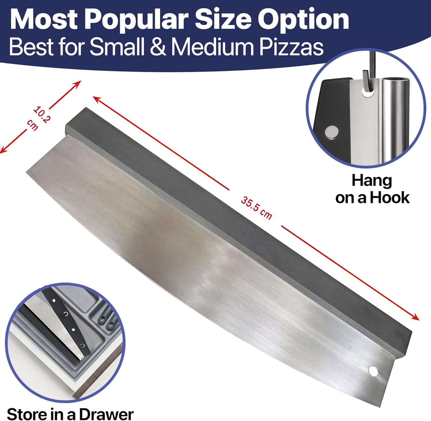Heavy Duty Pizza Cutter Rocker Blade with Cover &ndash; Premium Stainless Steel Pizza Slicer with Protective Sheath, Ergonomic Non-Slip Handle, Dishwasher Safe for Easy Cleaning image number 3