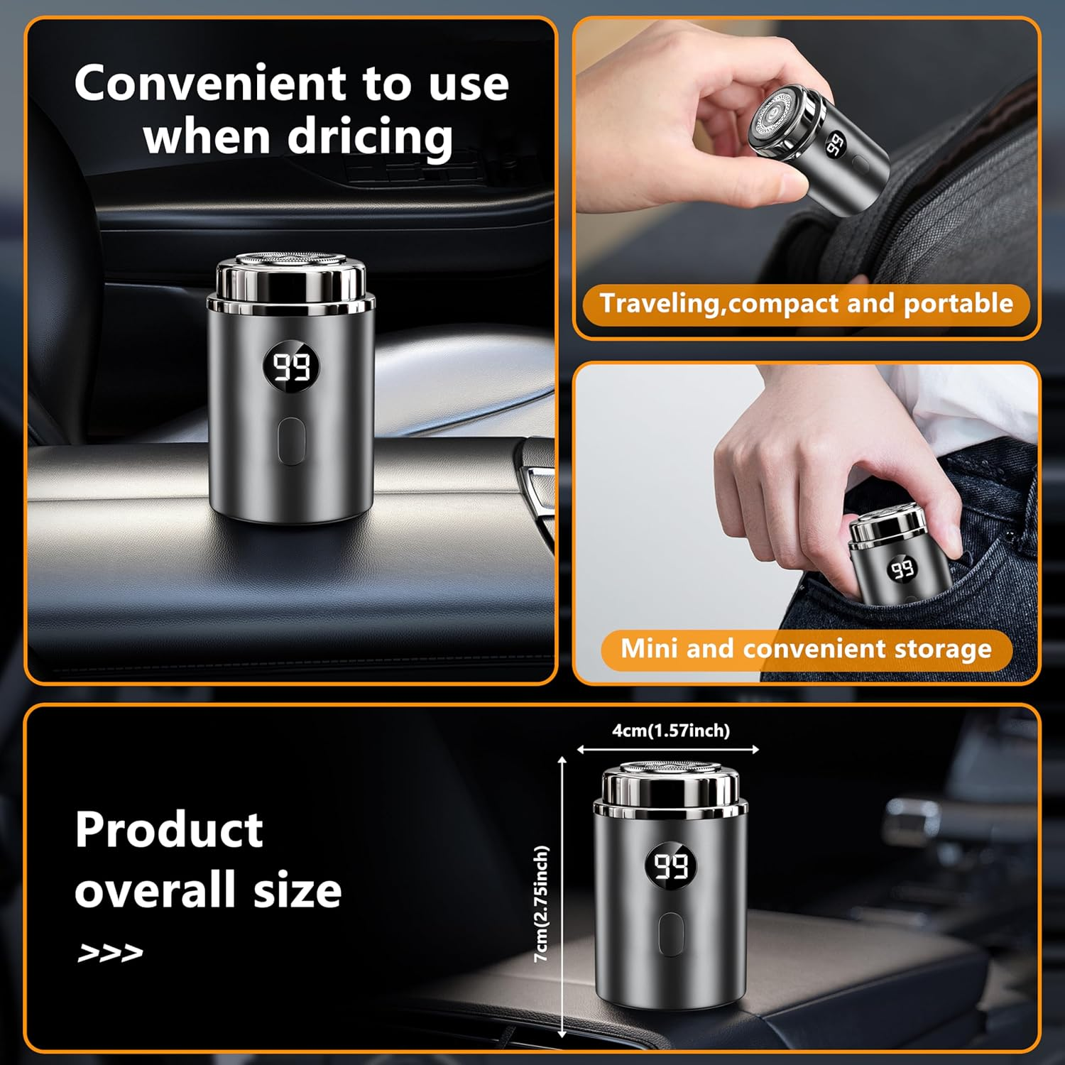 Arayuu Mens Mini Portable Electric Shaver,Pocket Size Mens Travel Razor,Upgraded Version with Digital Battery Display,Usb Charging,Compact and Portable,Suitable for Office Travel and Business image number 3