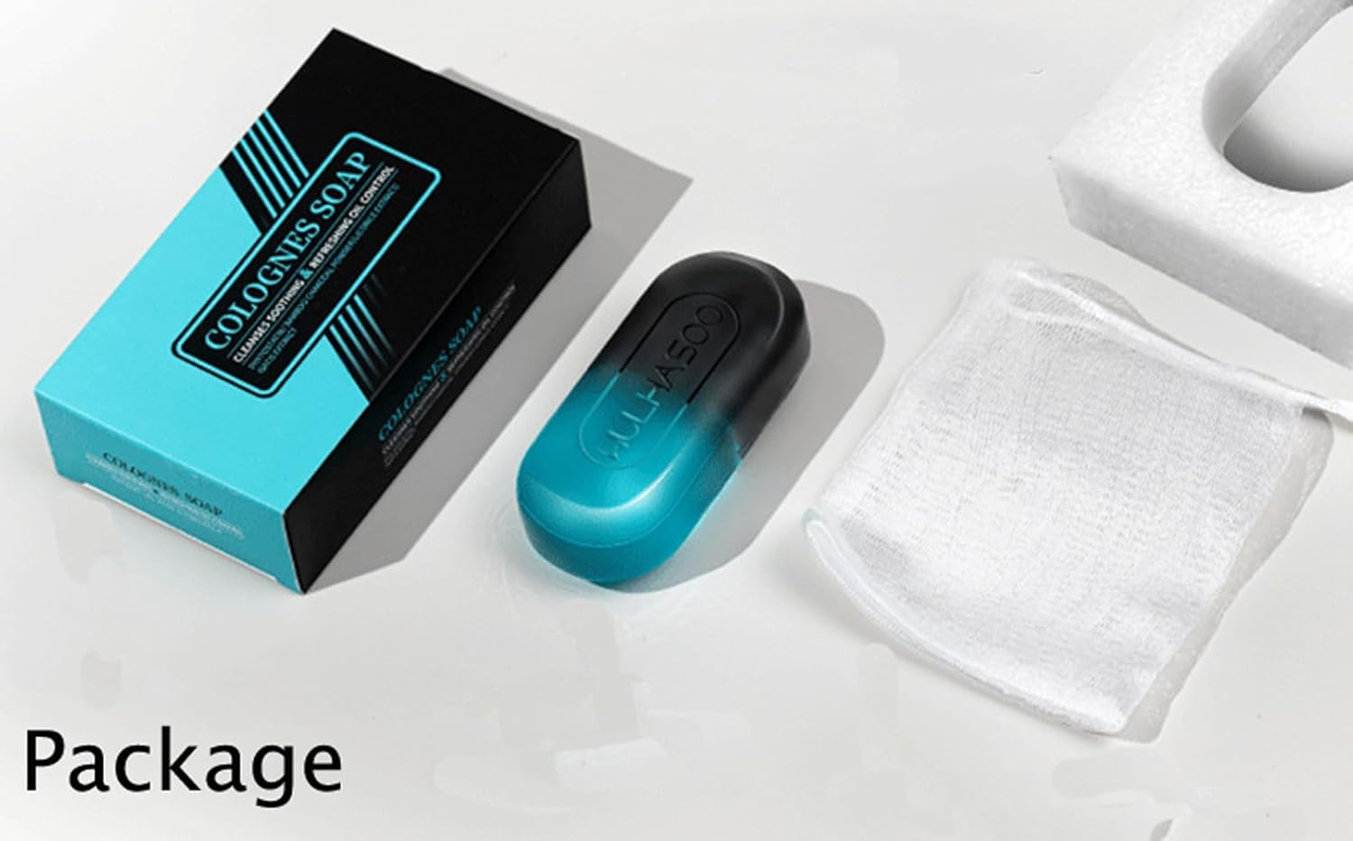 Colognes Scented Botanical Soap Bar,100G Handmade Bicolour Bamboo Charcoal Powder Clean Toning Scented Bath Soap for Men,Face Body Moisturizing Artisanal Soap with Blistering Net image number 3