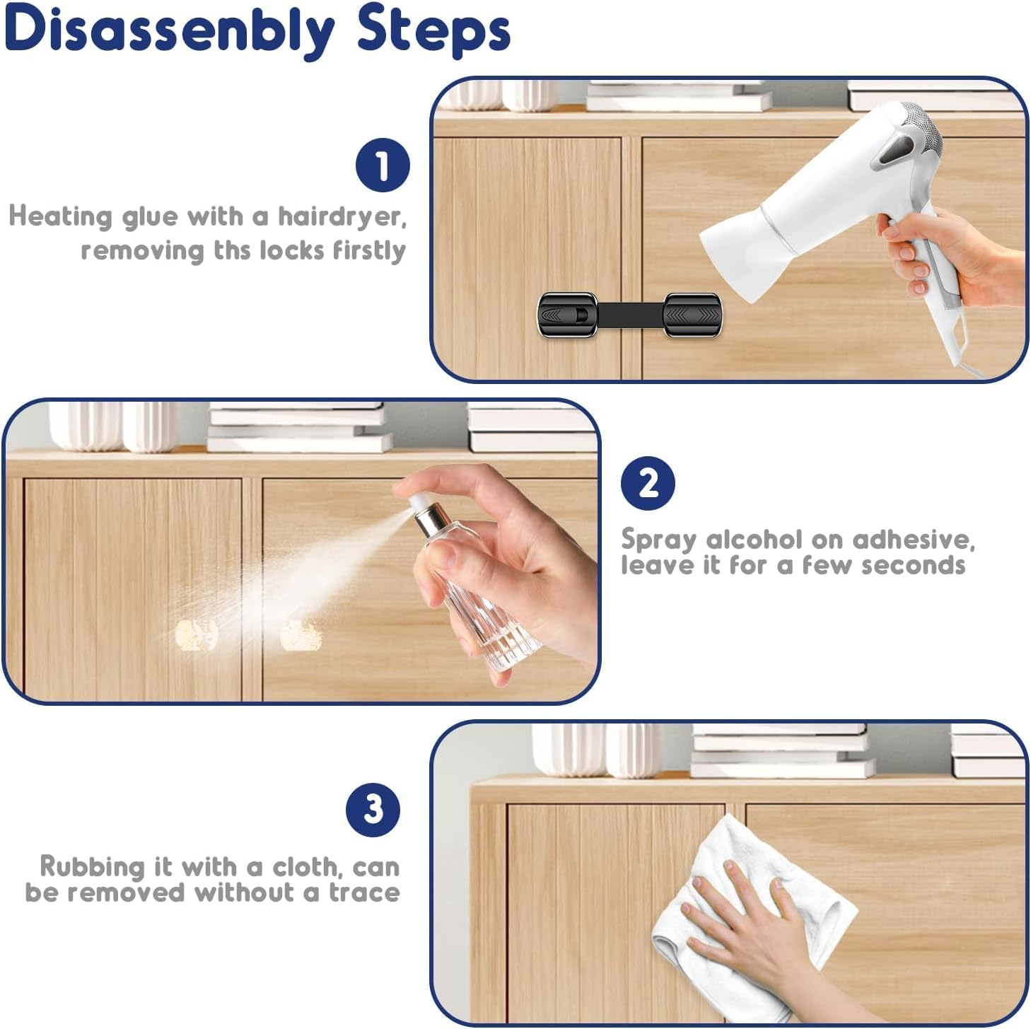 8-Pack Baby Safety Locks - No Drill Sticky Cabinet & Drawer Latches for Fridge, Toilet, Dishwasher | ABS+PE Child Proof Locks (White/Pink/Black/Brown 2 Each) image number 2