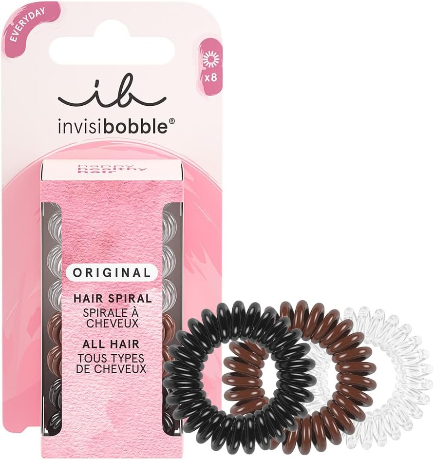Invisibobble Original 8 X Hair Bobbles Spiral Transparent Black Brown Hair Bobbles Set Women & Men without Pulling Spiral Hair Scrunchies Hair Gentle 8 Pieces