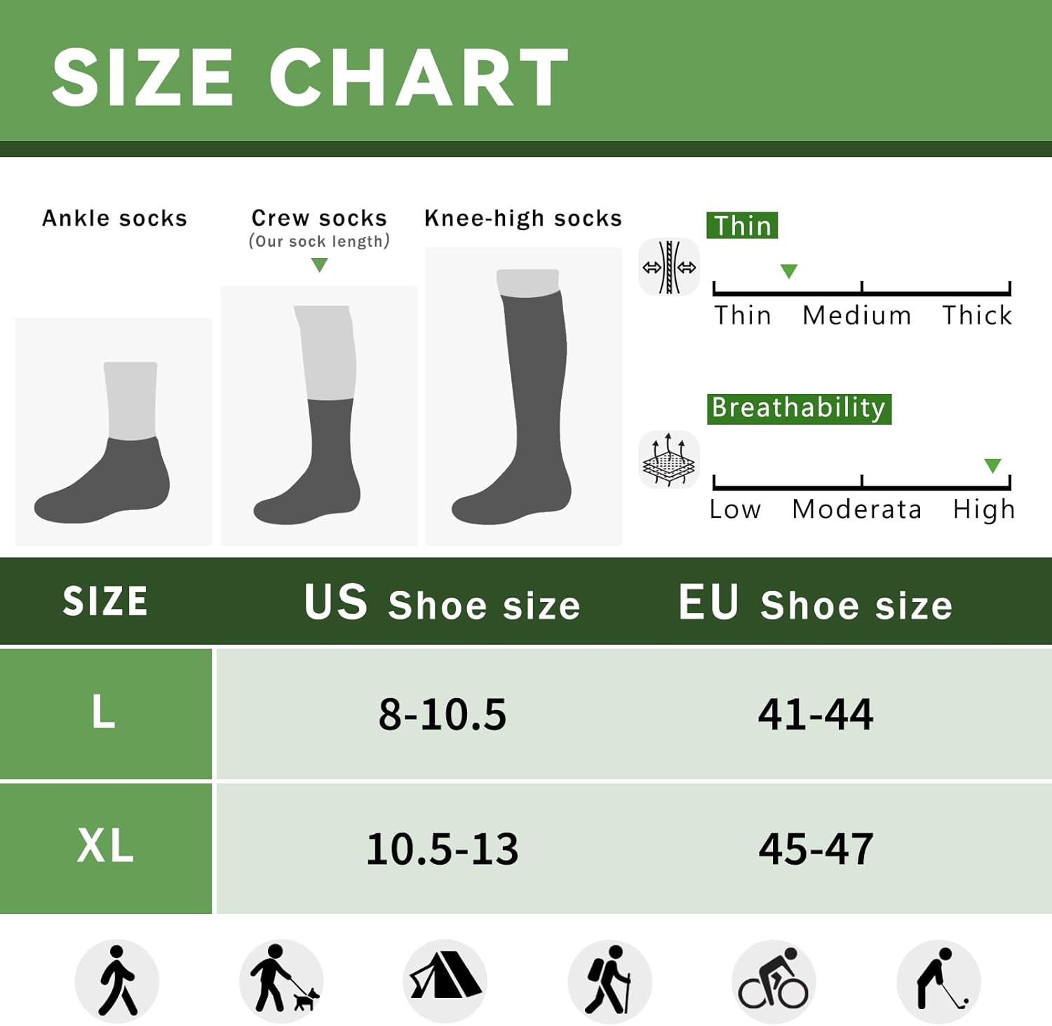 Merino Protect Thin Merino Wool Crew Sock for Men Women Lightweight Hiking Socks Soft Mid Calf Dress Socks 4 Pack image number 5