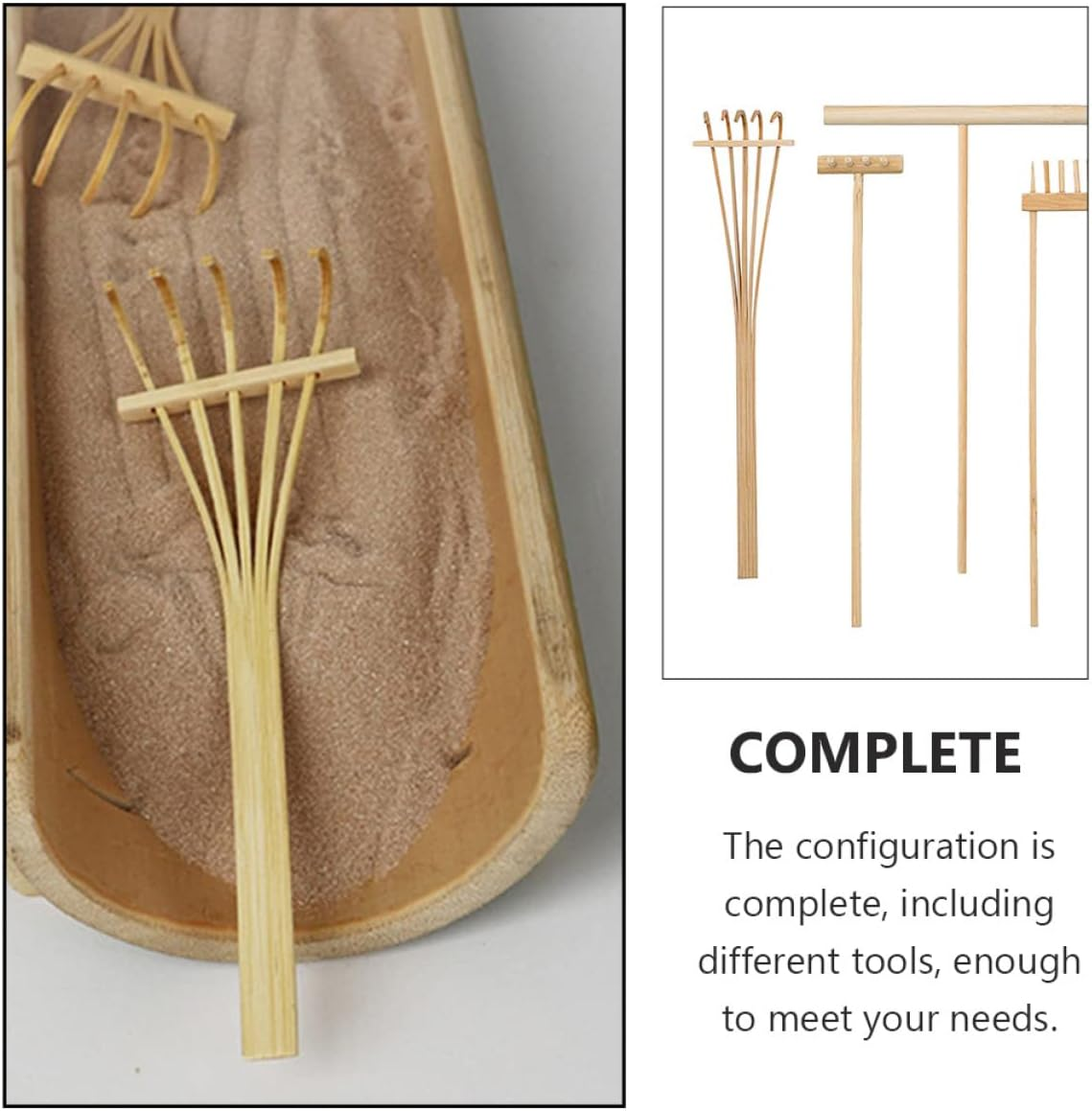 SAFIGLE 2Sets Zen Garden Rake Mini Bamboo Rake Sandbox Accessories Tea Tools Kit for Succulent Gardening Sandbox Play image number 3