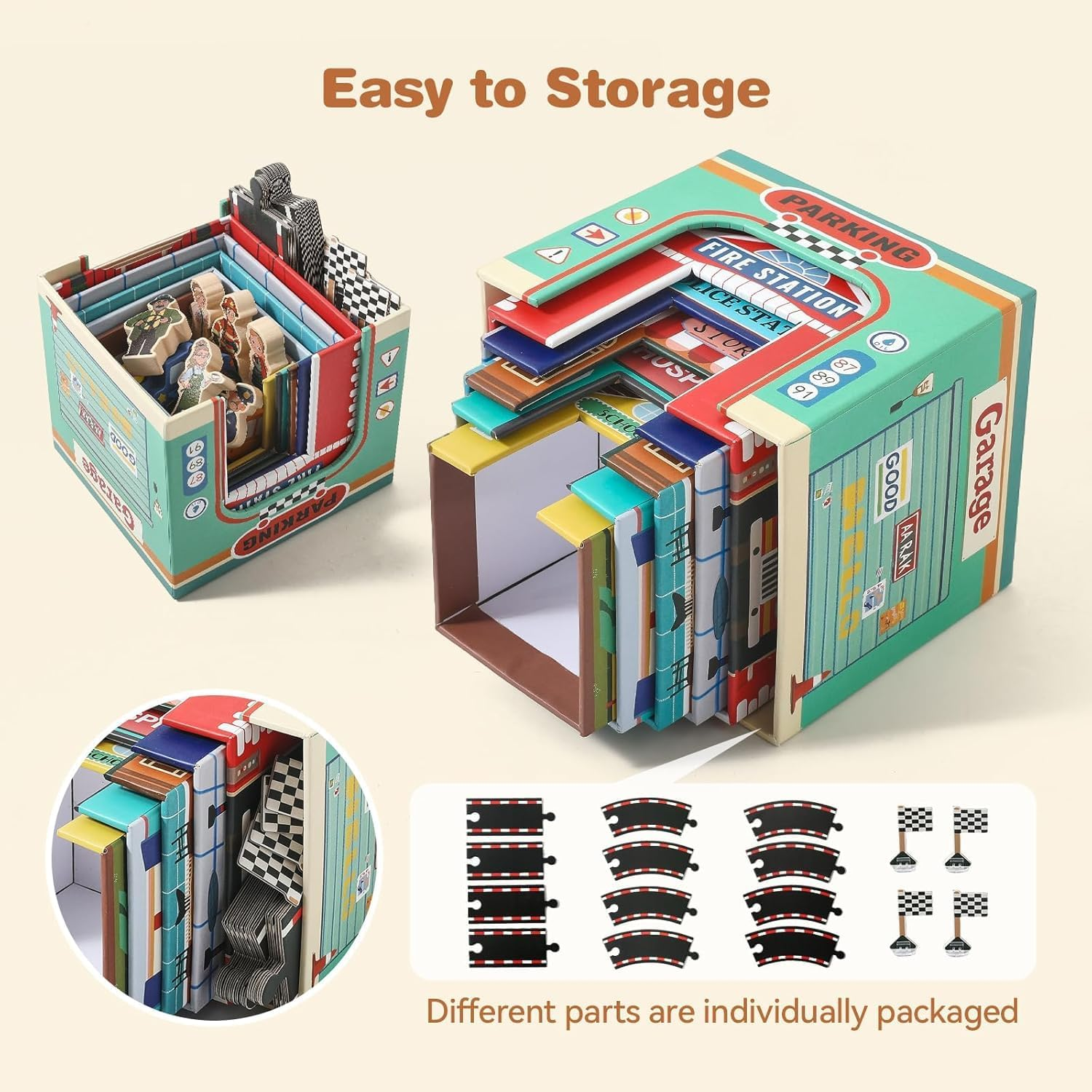 3-In-1 Sorting and Stacking Toys for Toddlers 1-3 with Building Blocks, Wooden Community Helpers, Montessori Nesting Boxes for Preschool Learning Stocking Stuffers for Boys Girls image number 1