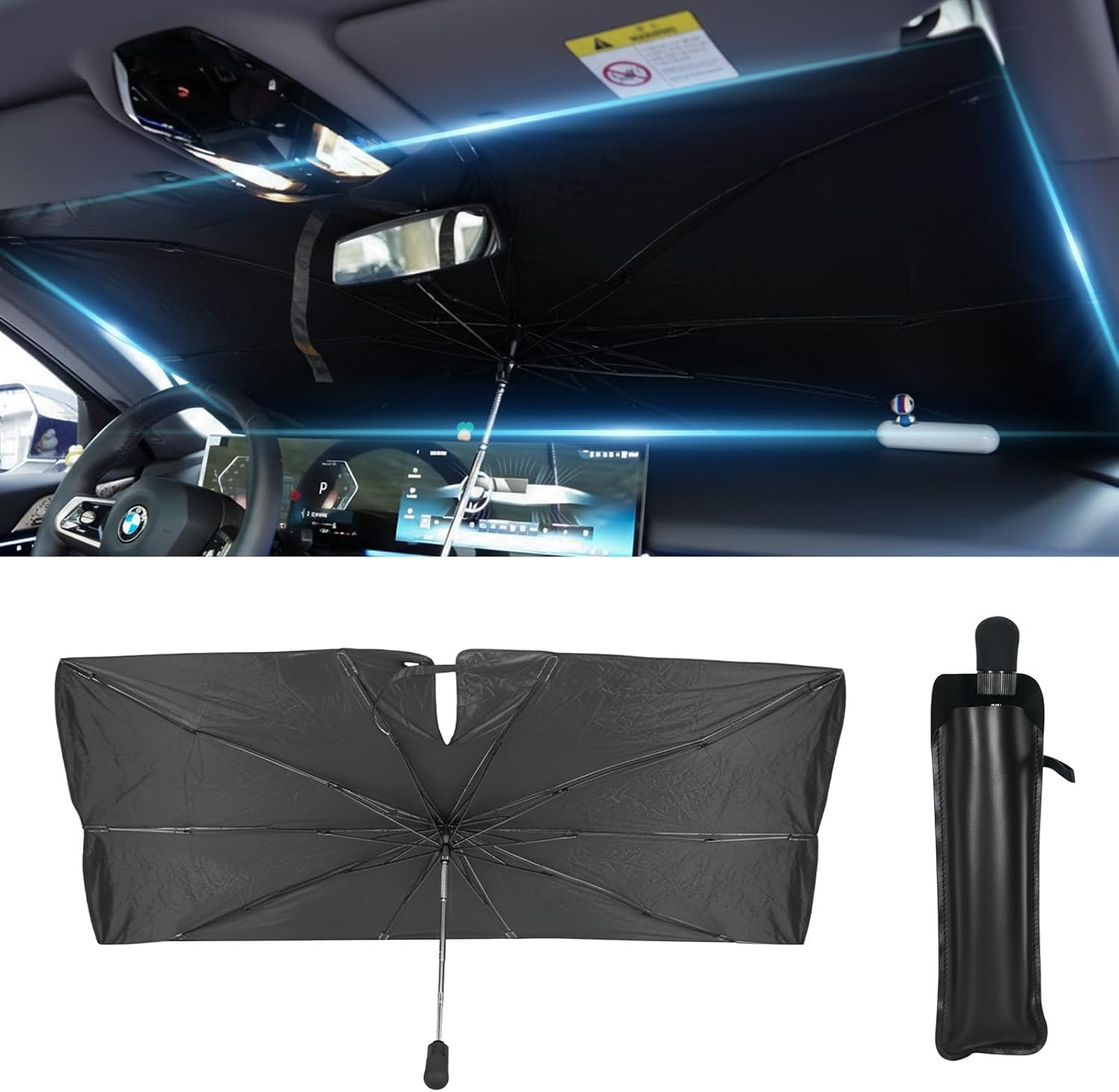 LIWEGHT Car Windshield Sunshade Umbrella - 5 Layers UV Block Coating, Protect Your Car from Sun Rays and Heat Damage, Keep the Car Cool and Comfortable, Suitable for Car and SUV Windshields（140X80Cm） image number 3