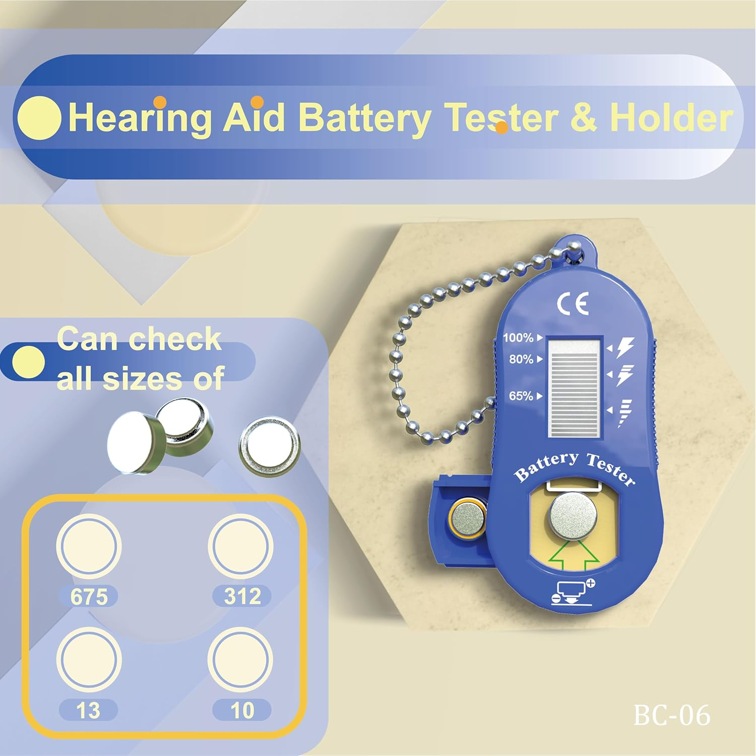 FUTURESUN Hearing Aid Battery Tester & Holder &ndash; Portable LCD Display, Fits Sizes 675, 312, 13, 10 &ndash; Compact Keychain Design with Storage for 2 Batteries, No Power Supply Needed image number 3