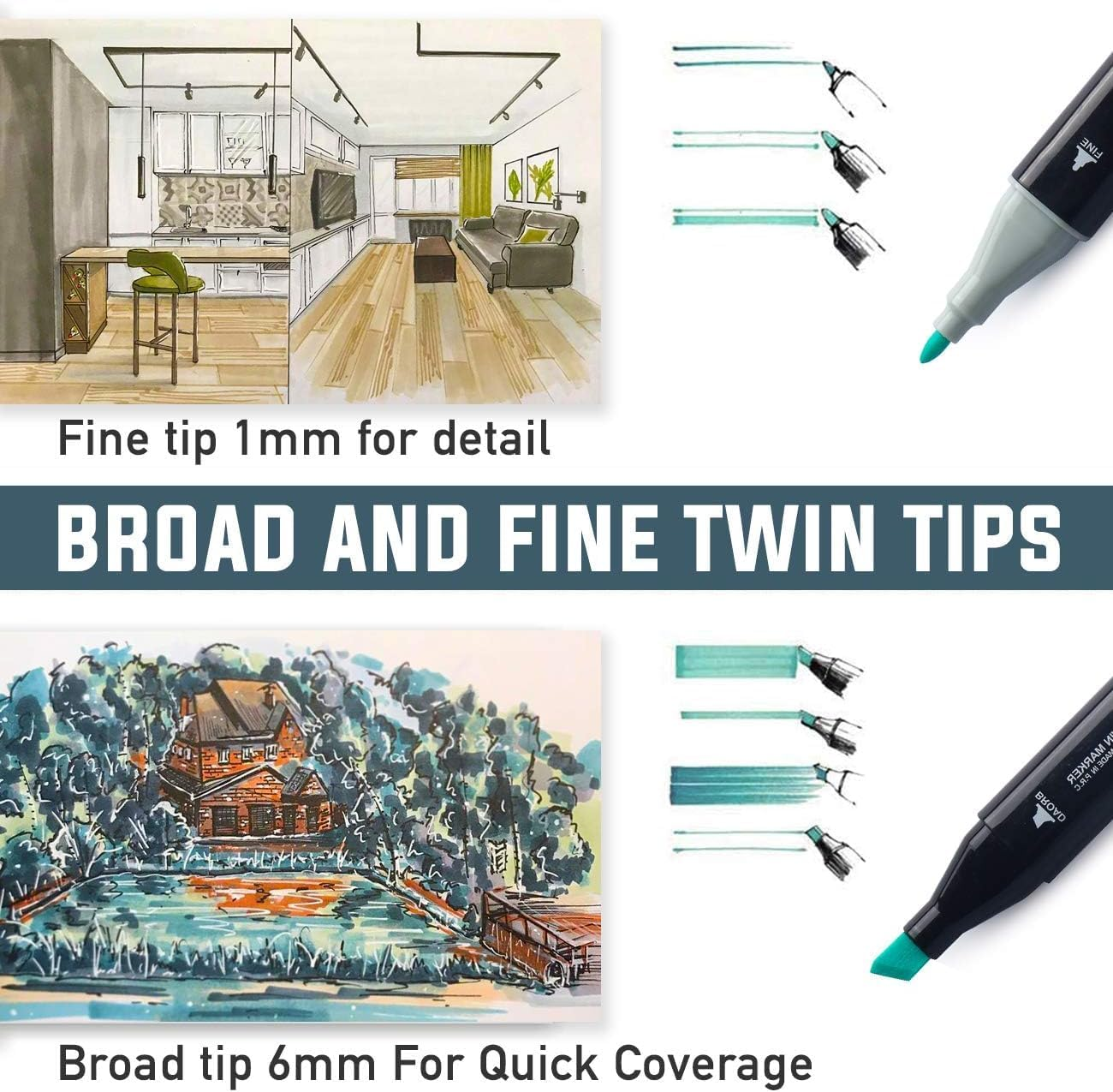 80 Colors Dual Tips Art Twin Sketch Markers,Alcohol Brush Tip Markers Set Coloring Art Markers with Case for Sketching, Adults and Kids Coloring Books and Illustration image number 5