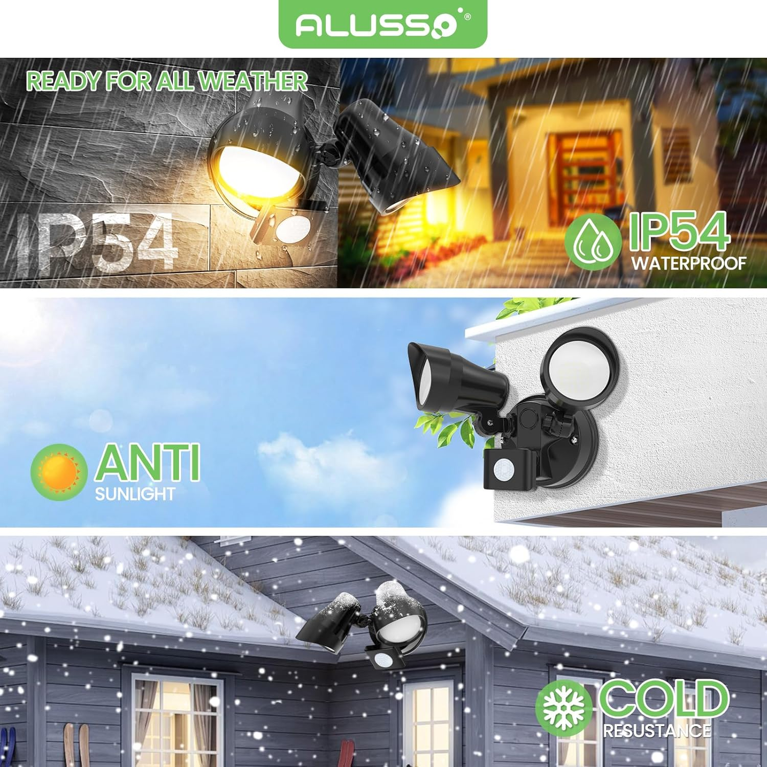 ALUSSO LIGHTING 25W 2000LM LED Security Lights with Motion Sensor 3CCT Adjustable 3000K 4000K 6500K Double Sensor Wall Light IP54 Waterproof Floodlights for Garden Patio Yard Porch image number 2