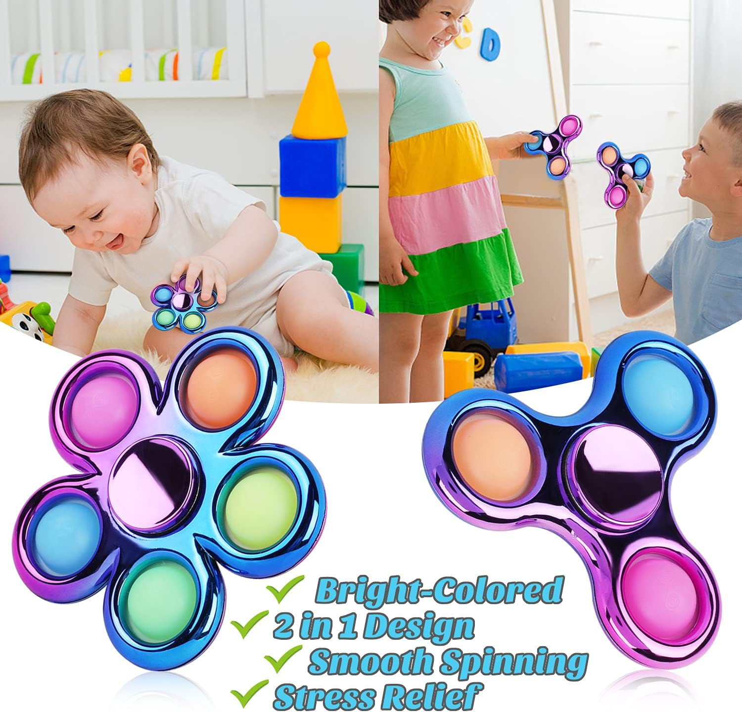 Jawhock 3 Pack Pop Fidget Spinner, Push Bubble Fidget Spinner, Party Favor Sensory Simple Fidget Pack Hand Spinner for ADHD Anxiety Stress Relief for Kids