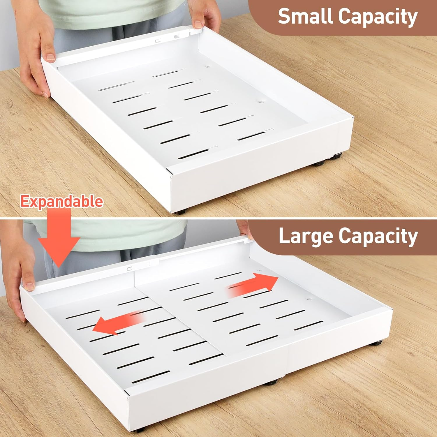 Expandable (12.6"-20.5") Pull Out Cabinet Organizer Sliding Drawer Kitchen Storage, Pantry Shelves Adjustable Peel and Stick Slide Out Drawers, Heavy Duty Adhesive Retractable Bathroom Rack image number 5