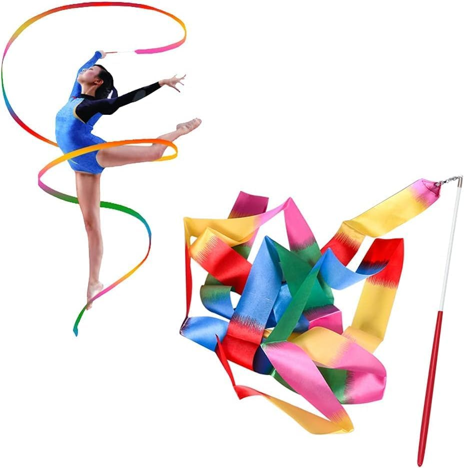 2Pcs Streamers Sticks Ribbon Streamers Gym Ribbons Dance Rainbow Ribbon Rhythm Ribbon Rhythmic Gymnastics Ribbons Twirling Wands for Wedding Birthday Party image number 2