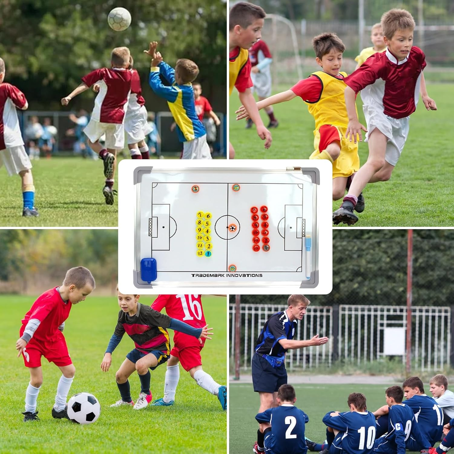 Soccer Tactical Whiteboard Wall-Mounted Waterproof Magnetic Strategy Coaching Board Full-Court Half-Court Football Sand Table Drills Whiteboard Dry Erase Soccer Double-Sided Clipboard for Training