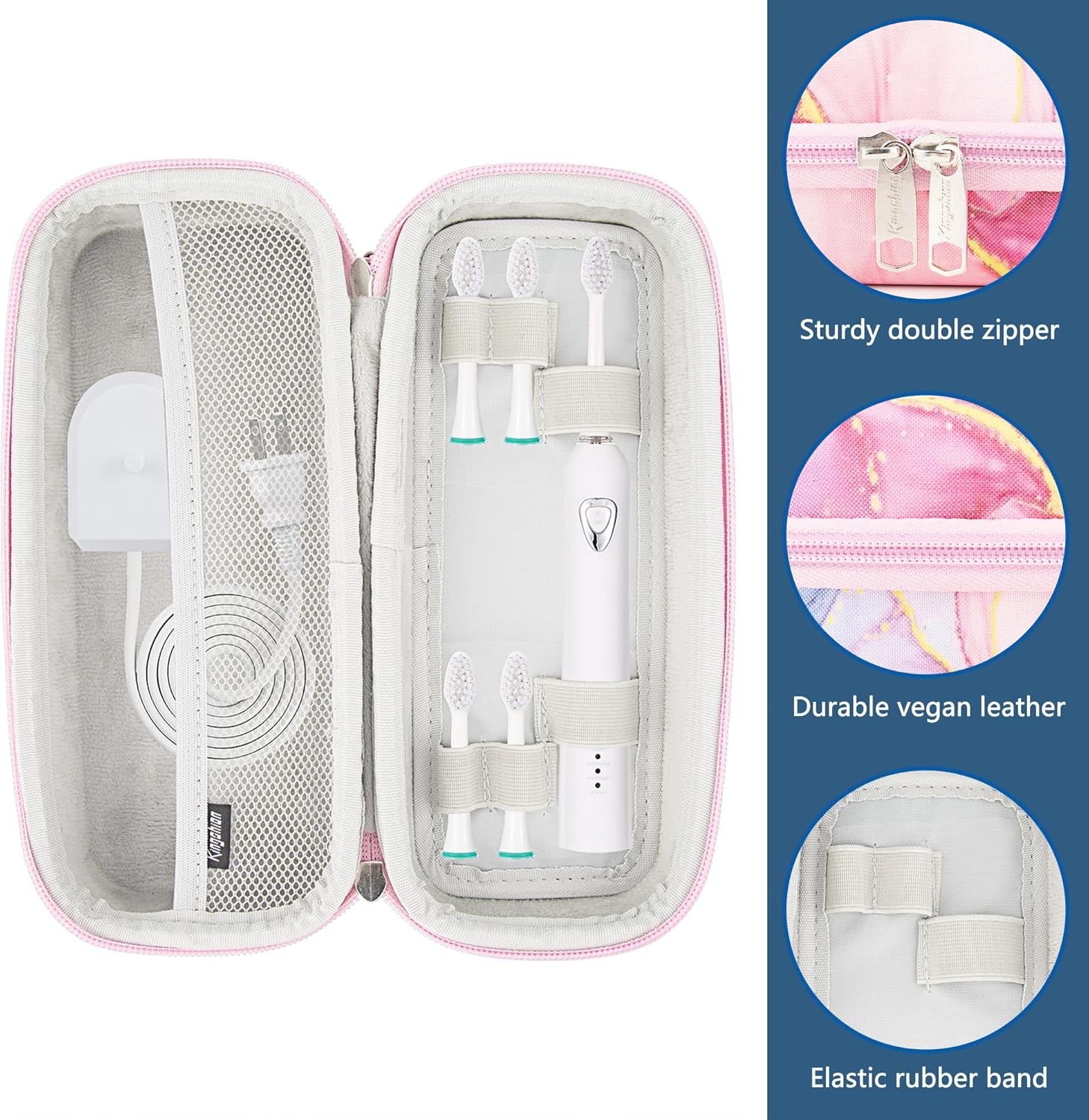 Toothbrush Travel Hard Case Compatible with Oral-B Pro 1000, 2000, 3000, 3500, 1500, Philips Sonicare Protectiveclean 4100 5100 Electric Toothbrush with Mesh Pocket for Accessories, Pink image number 3