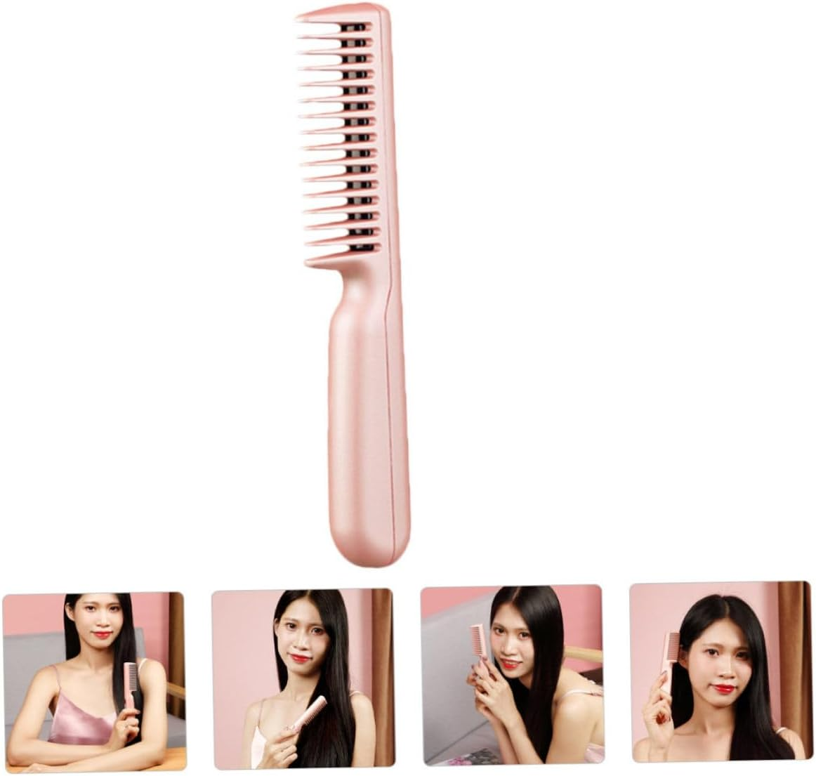 Heating Hair Straightening Brush and Curler Comb Portable USB Rechargeable Pink Mini Travel Hair Straightener Comb for Women image number 2