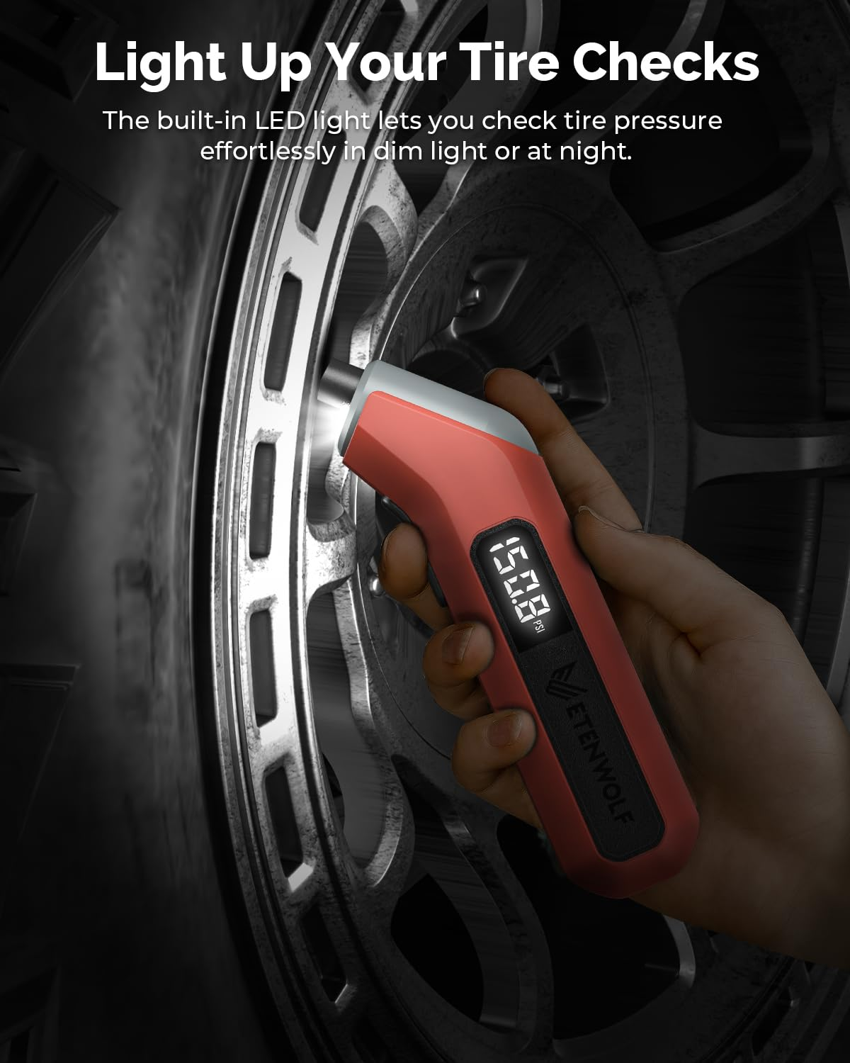 ETENWOLF T300 plus Tire Pressure Gauge 200 PSI, Digital Tire Gauge with Bright LED Display, Tire Gauges for Tire Pressure, Vivid Orange image number 1