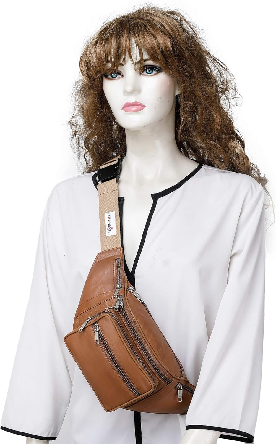 K London Leather Tan Men Women Waist Bag Fanny Bag Travel Pouch Passport Holder (1446_Tan), Beige, L, Fashion Waist Packs - Brown image number 5