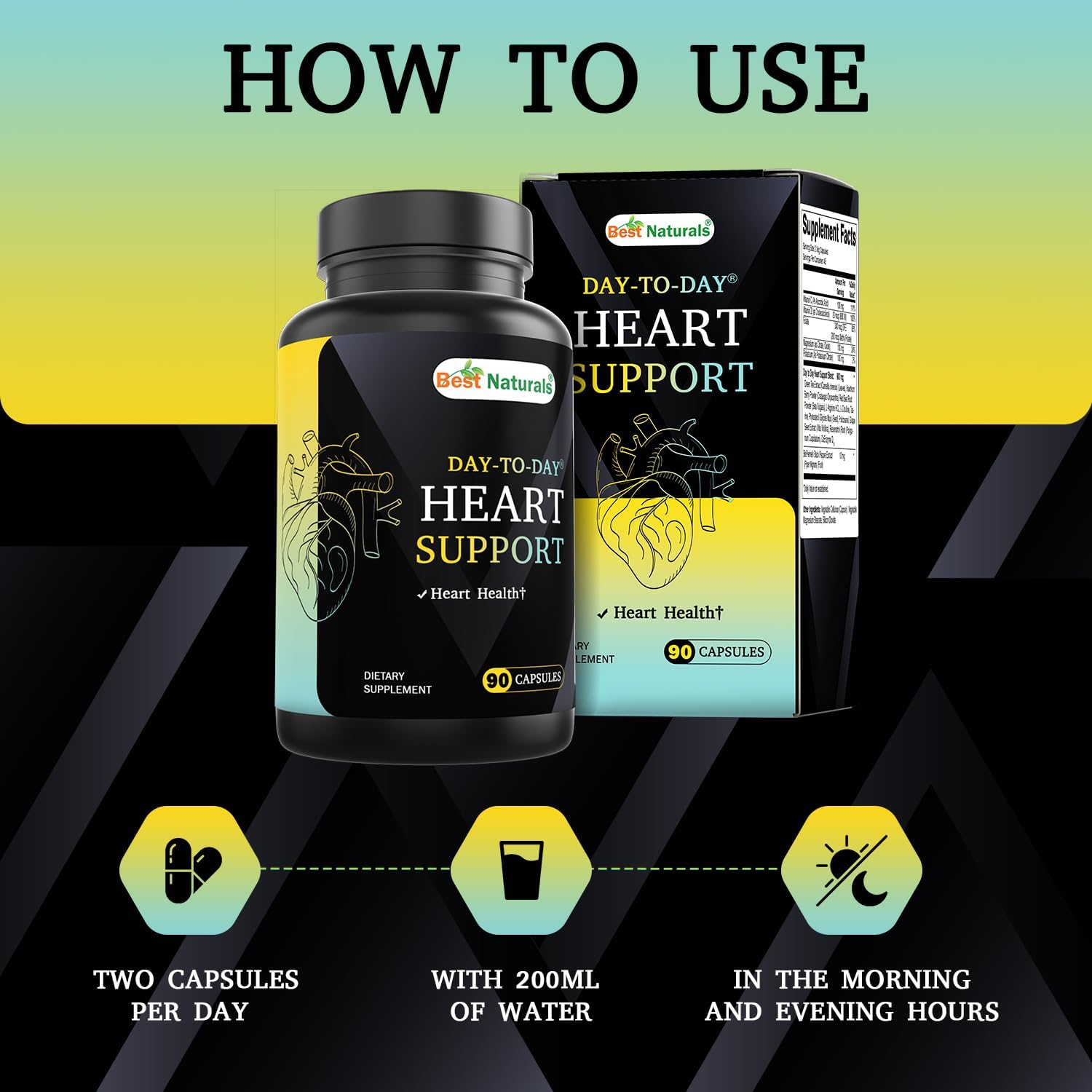 Best Naturals Day-To-Day Heart Health Support with Folate, Green Tea, Hawthorn, Beet Root, L-Arginine, L-Citrulline, Phytosterol, Resveratrol, Coq10 90 Veg Capsules image number 2