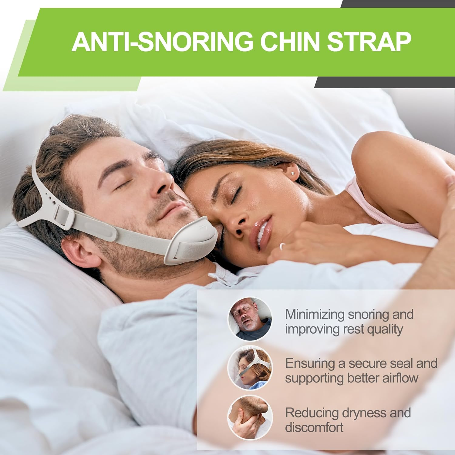 2 PCS Chin Strap for Sleeping and Mouth Breathers - Chin Straps for Men and Women, Jaw Strap to Reduce Air Loss, Instant Mouth-Snoring Relief, Great Value Supplies by Airsmart. image number 6