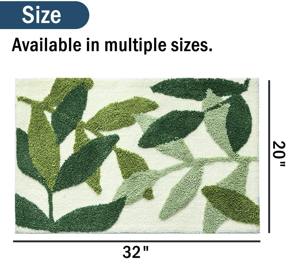 Tiita Indoor Doormat, Front Back Door Mat, Machine Washable Soft Bathroom Floor Mat for Entrance, 32X20 Inch Bathroom Rugs, Green Leaves image number 6