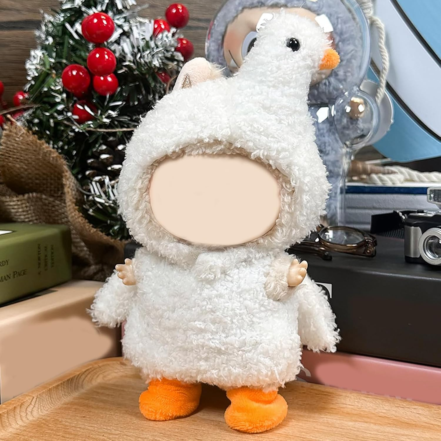 Clothes for Labubu, 17Cm Doll Clothes Set Suitable for Labubu Dolls Accessories - Plush Swan Hat + Plush Top with Wings + Yellow Socks (NO Doll),Little Swan image number 1