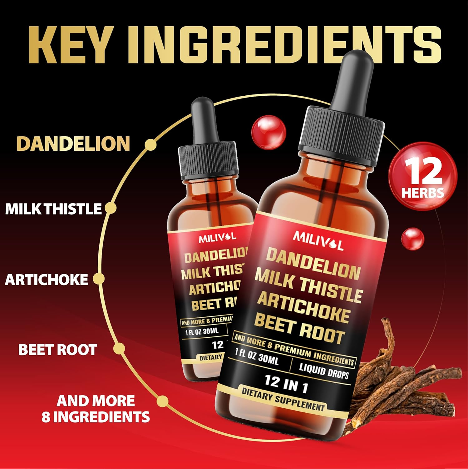 Dandelion Root Liquid Extract with Milk Thistle, Artichoke Extract, Turmeric, Beet Root, N-Acetyl Cysteine and 6 More Herbals - 30Ml - 60 Days Supply image number 2