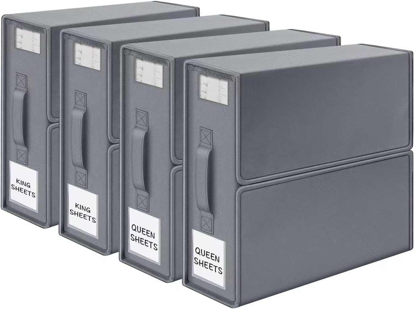 Bed Sheet Organizers and Storage, Shiexiu Collapsible Oxford Cloth Closet Organizer with Window and Label, Bedding Organizer for Quilts, Pillowcases, Household Essentials (4 Pack)