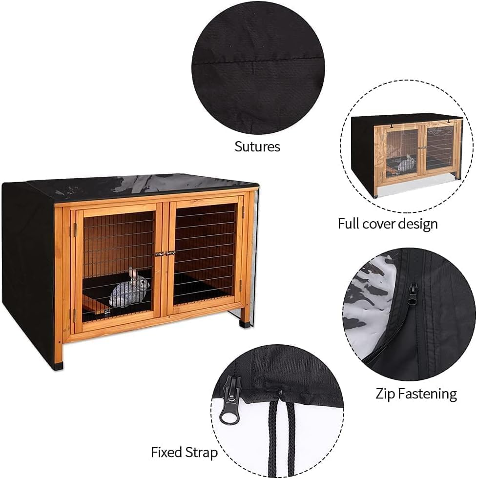 Rabbit Hutch Cover,48 Inch Double Hutches Cover,Windproof Waterproof Thermal Cage Cover,Outdoor Rabbit Hutches Cover for Guinea Pig Cage.Small Animal Outdoor Pens & Hutches.Rabbit Cover Hutch,Black image number 6
