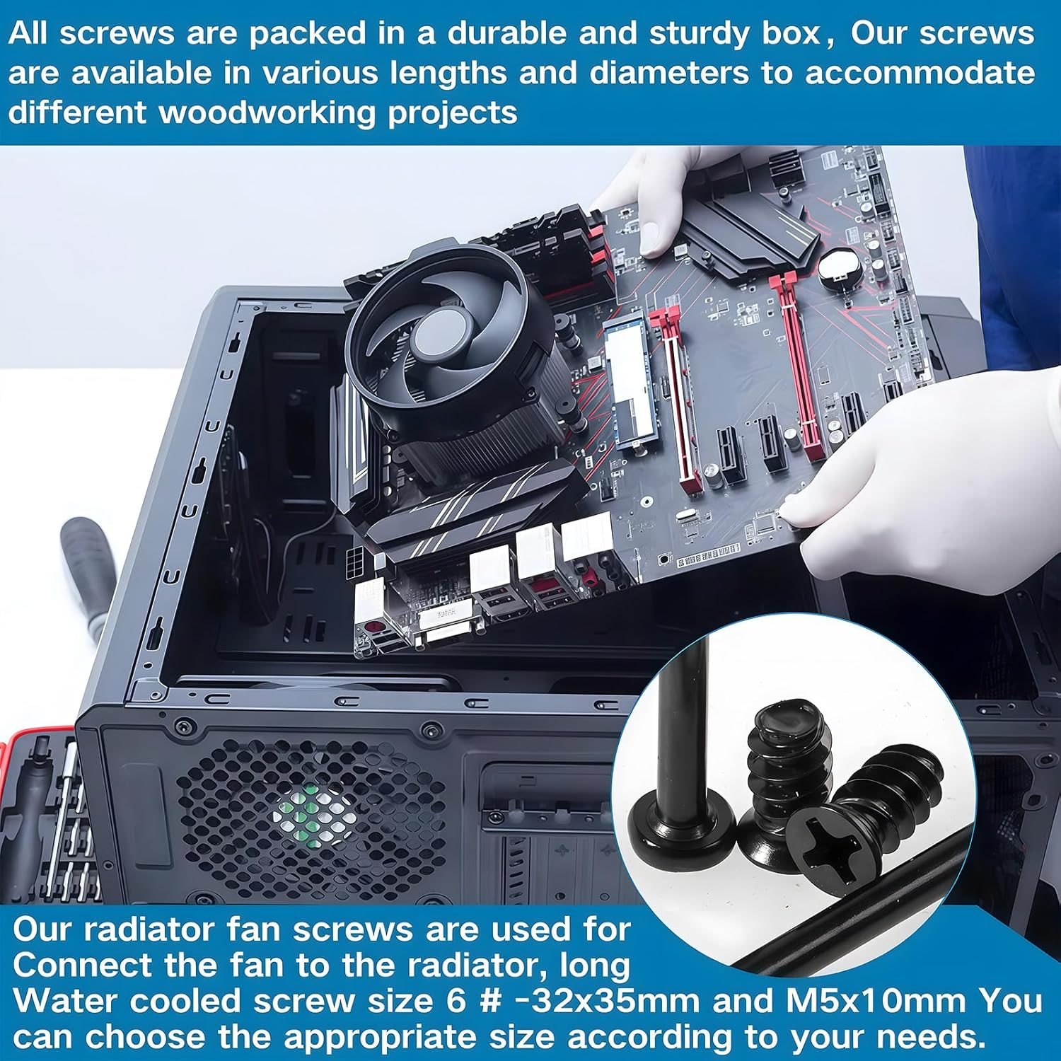 Zmbroll 60Pcs Black PC Computer Case Cooling Fan Mount Screws UNC 6-32X35Mm Fan Long Screw and PC Case Fan Screws M5X10Mm Radiator Water Cooling Screw for Computer Case Fan Mount image number 5