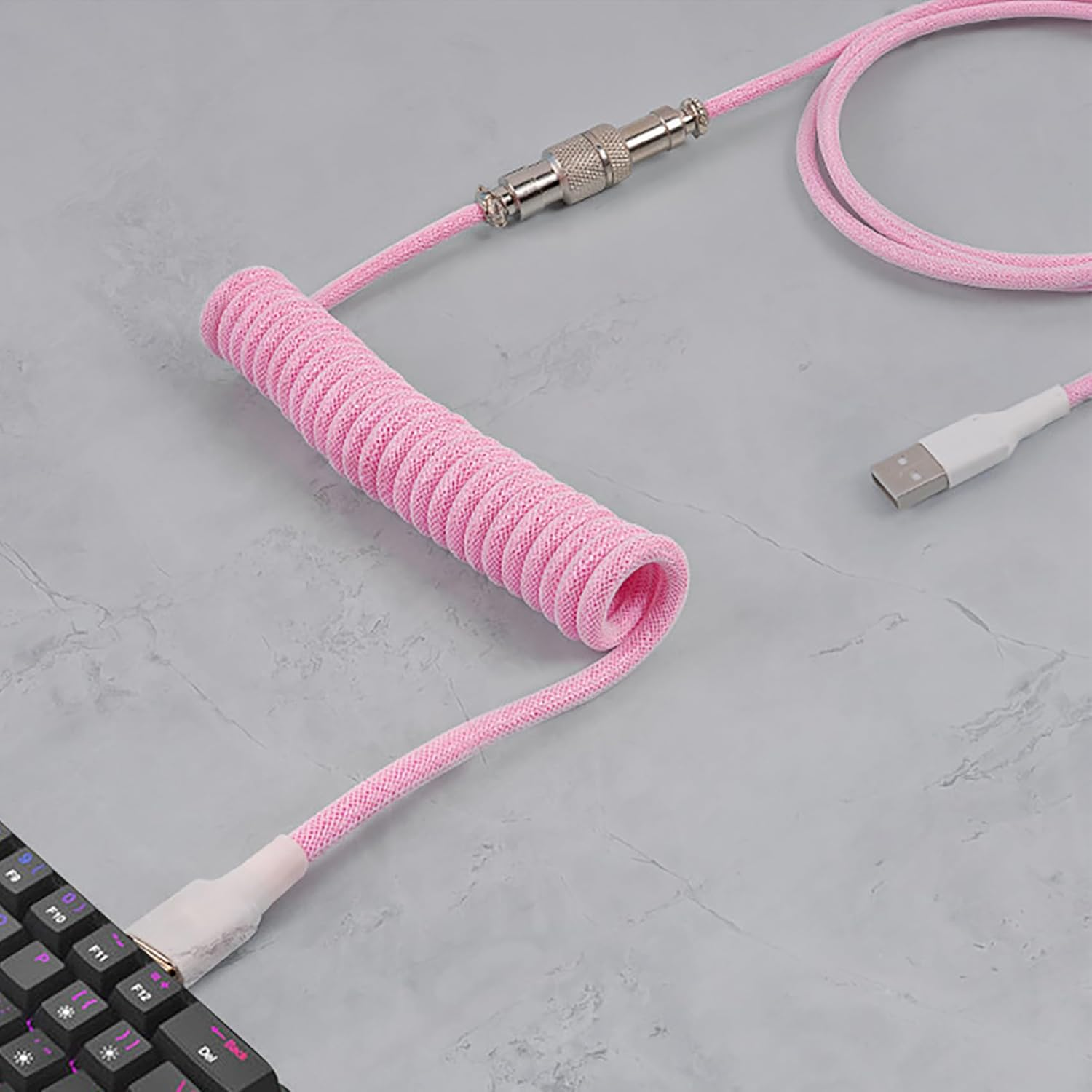 Tunghey Coiled Keyboard Cable, Nylon Braided USB C to USB a TPU Cable for Mechanical Gaming Keyboard, with Detachable Metal Aviator for Custom Keyboard 3M (Black)