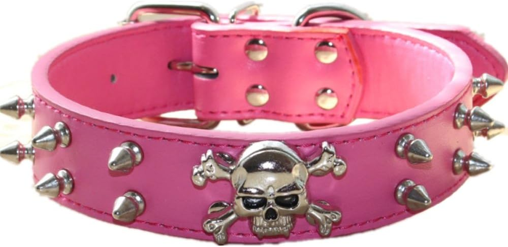 Haoyueer Spiked Leather Dog Collar - 2 Rows Bullet Rivets Studded PU Leather - Cool Skull Pet Accessories for Medium and Large Dogs(Hot Pink,M)