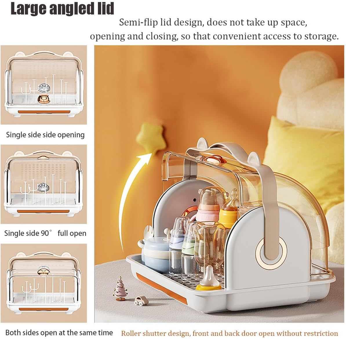 TOMVAES Baby Bottle Storage Box, Drying Rack, Drawer Type Drain Tray, Removable Cup Holder, Transparent Clamshell Design, for Toddler Bottles and Storage Box (Orange) - Blue image number 4