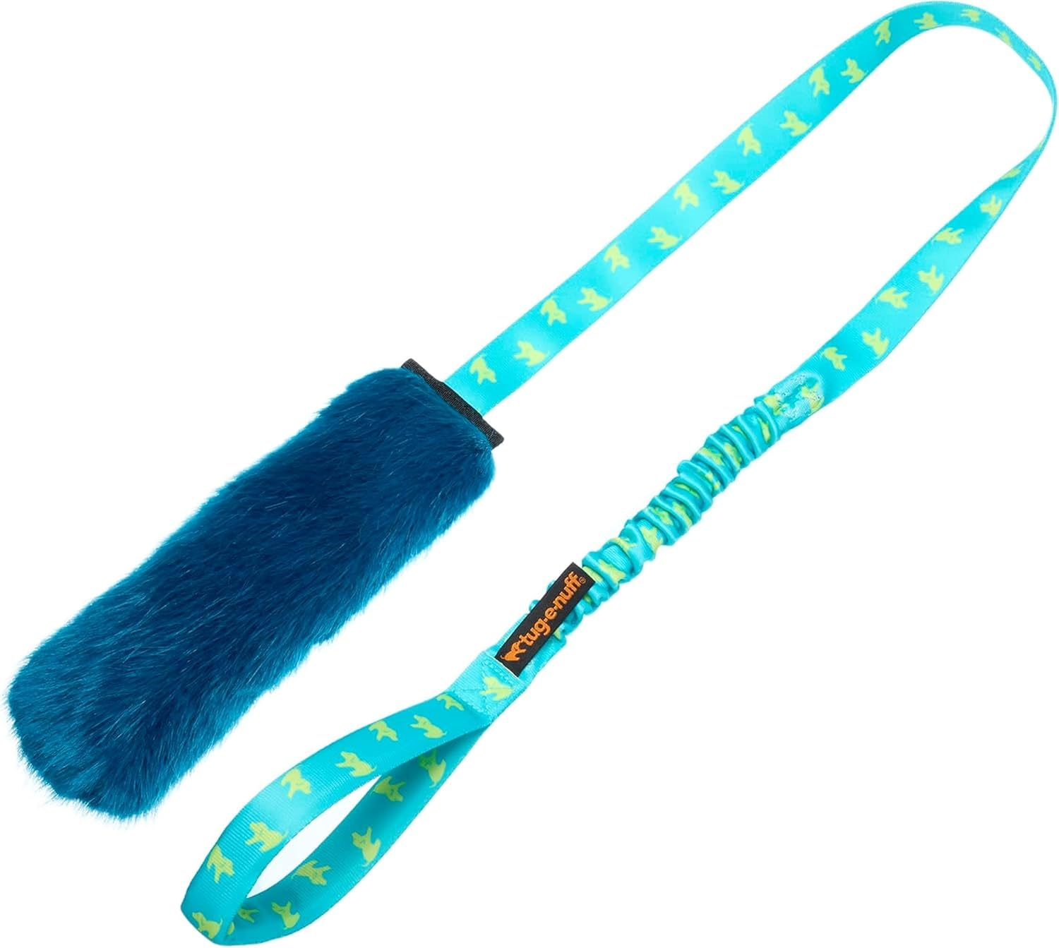 Tug-E-Nuff Faux Fur Squeaky Bungee Chaser Dog Toy, Tough Dog Tug Toy for Puppy, Small, Medium and Large Breeds, Interactive Training Chase Toys for Dogs, 46.5 In, Orange & Blue
