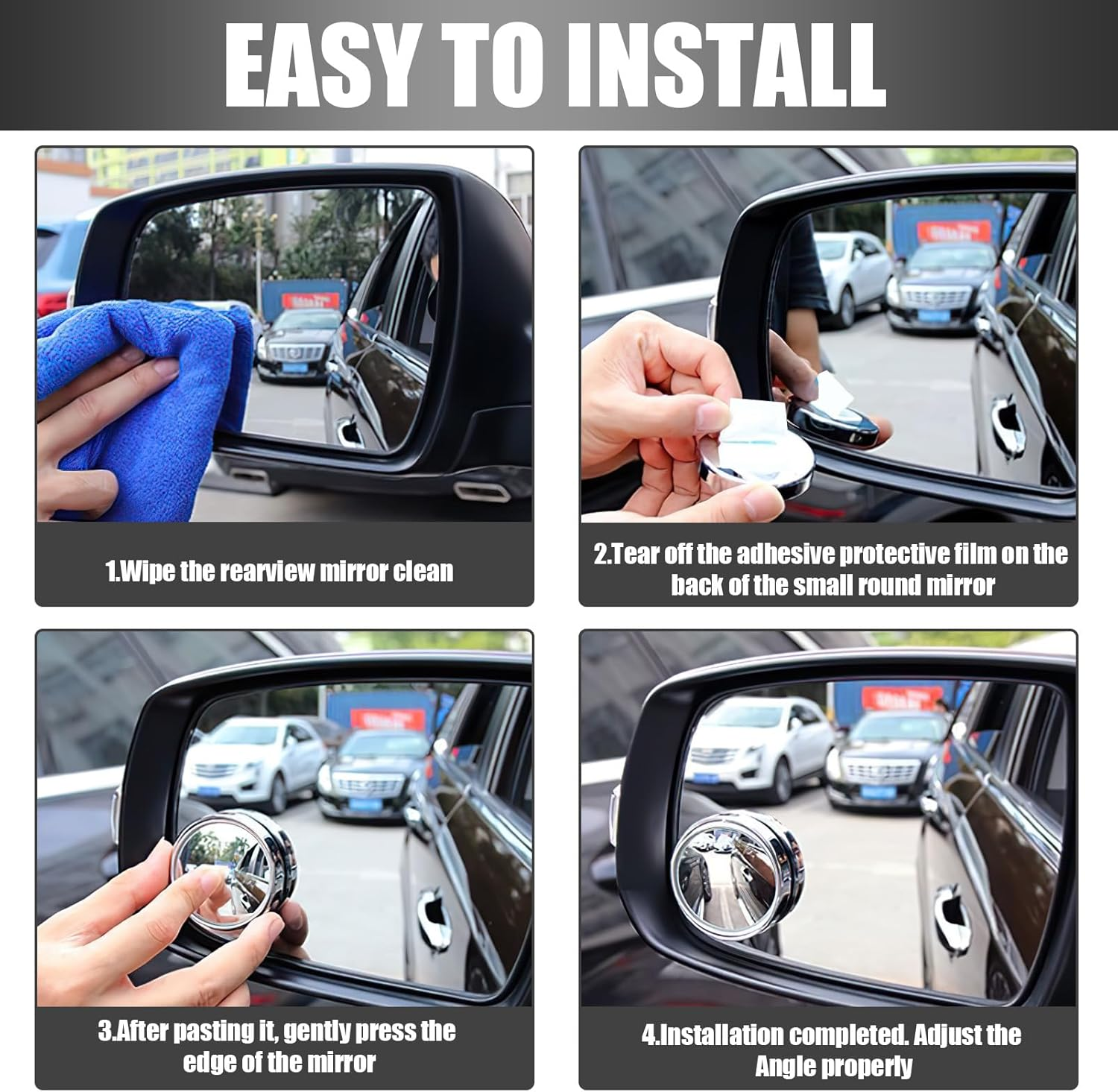 Car Blind Spot Mirror 2 Pairs (4-Pack), 2" round HD Suction Cup Blind Spot Mirrors, 360&deg; Rotatable Frameless Convex Design for Enhanced Side Visibility, Secure Non-Adhesive Mounting for All Vehicles image number 4