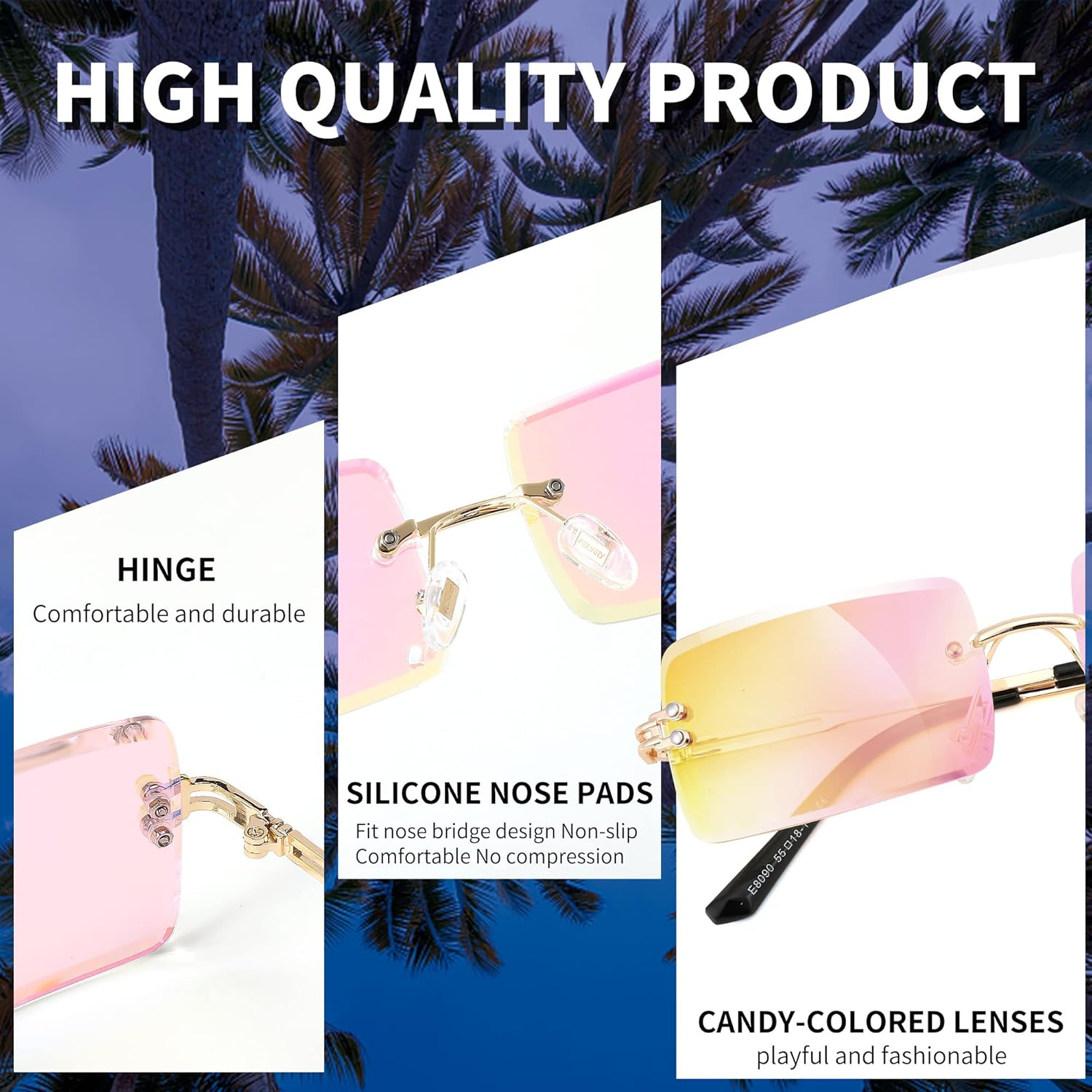 FEISEDY Vintage Rimless Sunglasses for Women Candy Color Sun Glasses UV400 Protection Rectangle Frameless B2642 image number 6