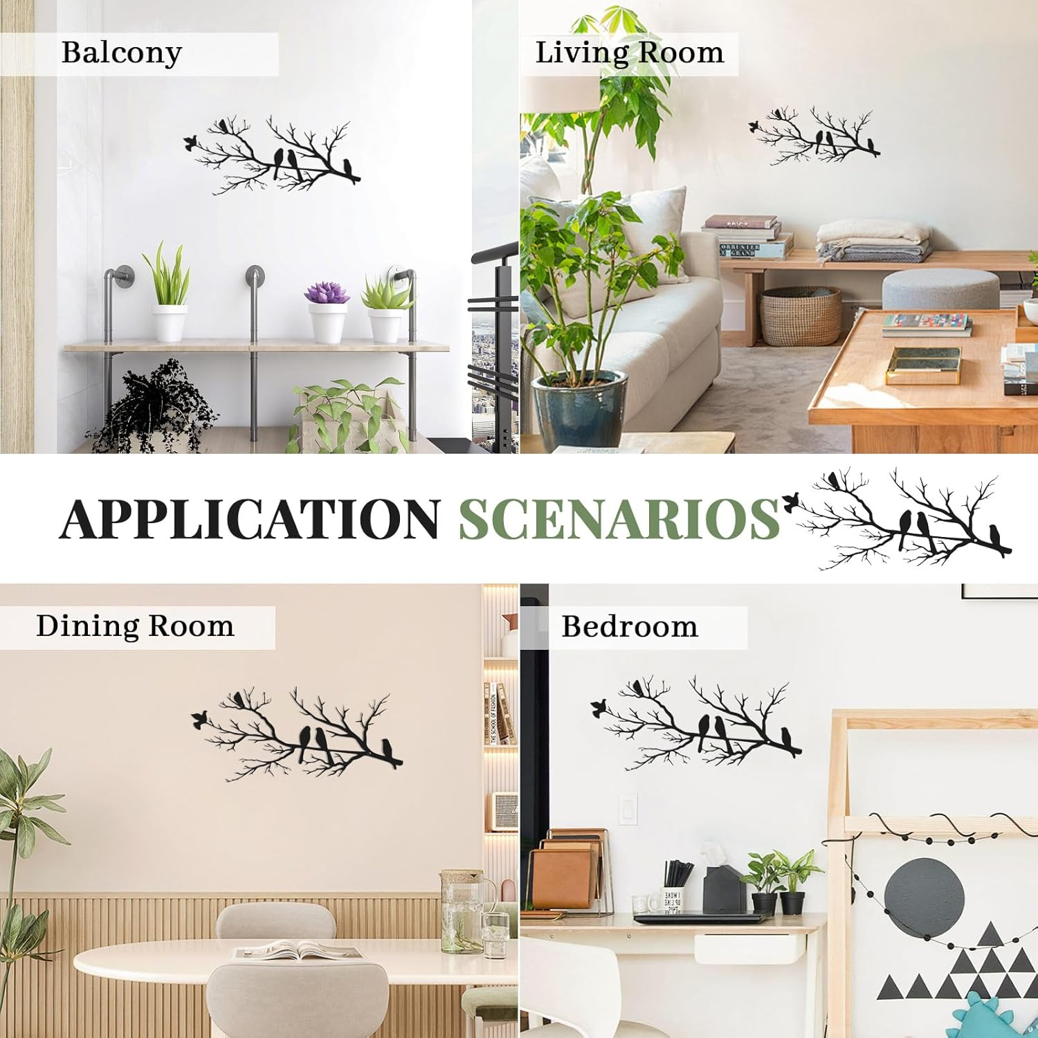 Metal Birds Wall Art Decor, Vivid Birds on Branch Wall Decor, Large Bird Silhouette Room Ornament, Leaves with Birds Hanging Wall Sculpture, Rustic Bird Wall Art for Home, Garden,Balcony, Grille image number 5