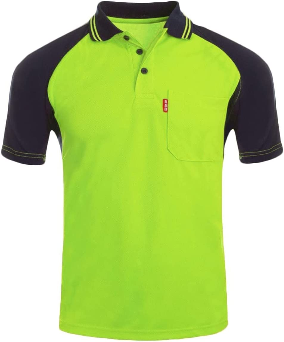 BAD WORKWEAR Hi-Vis S/S Polo Shirt - Micromesh Polo Work Shirt for Men - Lightweight Fit with UPF50+ Protection, Breathable & Moisture-Wicking