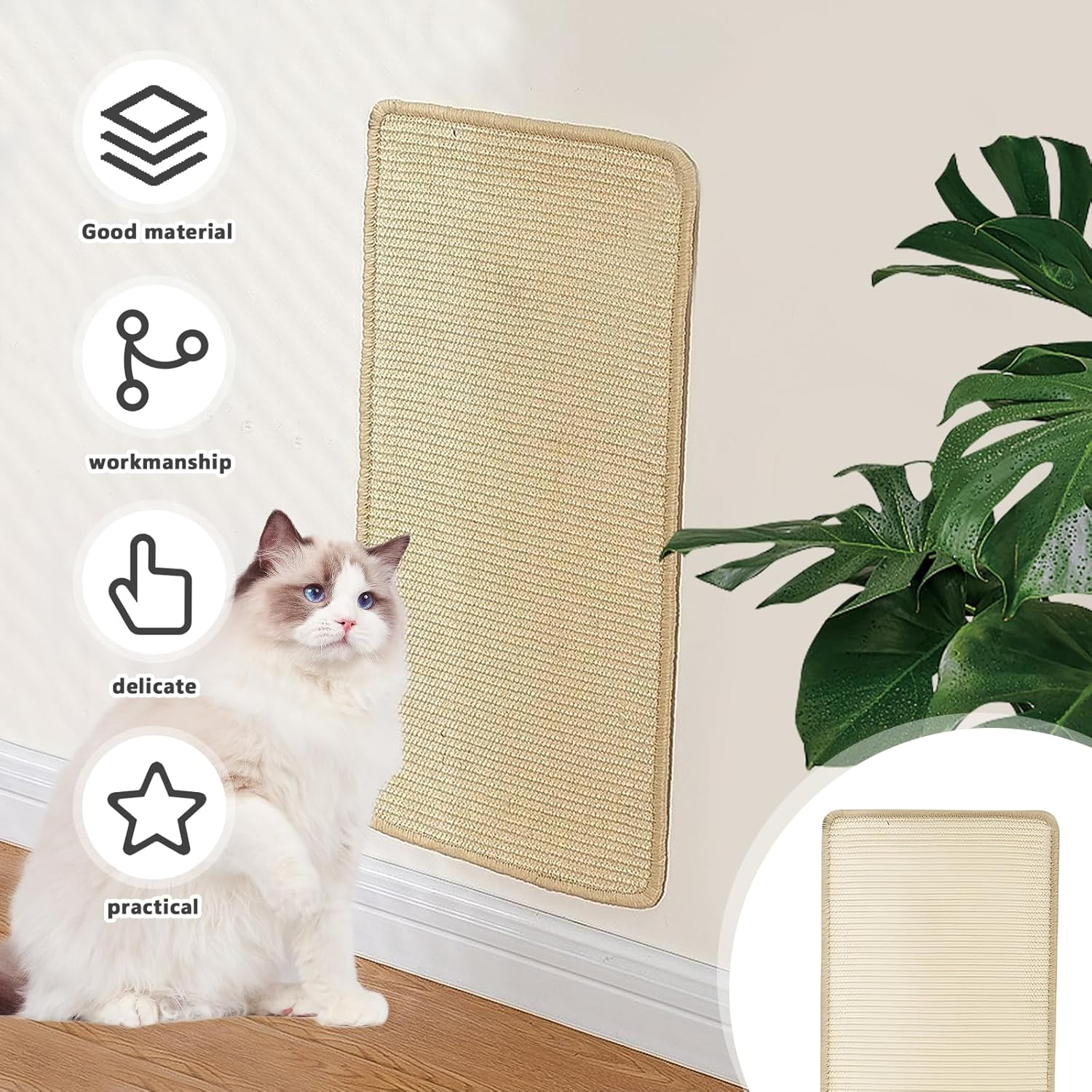 SPORWAY Pack of 2 Cat Scratching Mats: Sisal Carpet, Cat Scratch Protection Sofa, 50 X 25 Cm, Cat Scratching Boards, Durable and Easy to Clean, Sisal Carpet, Wood Colour image number 4