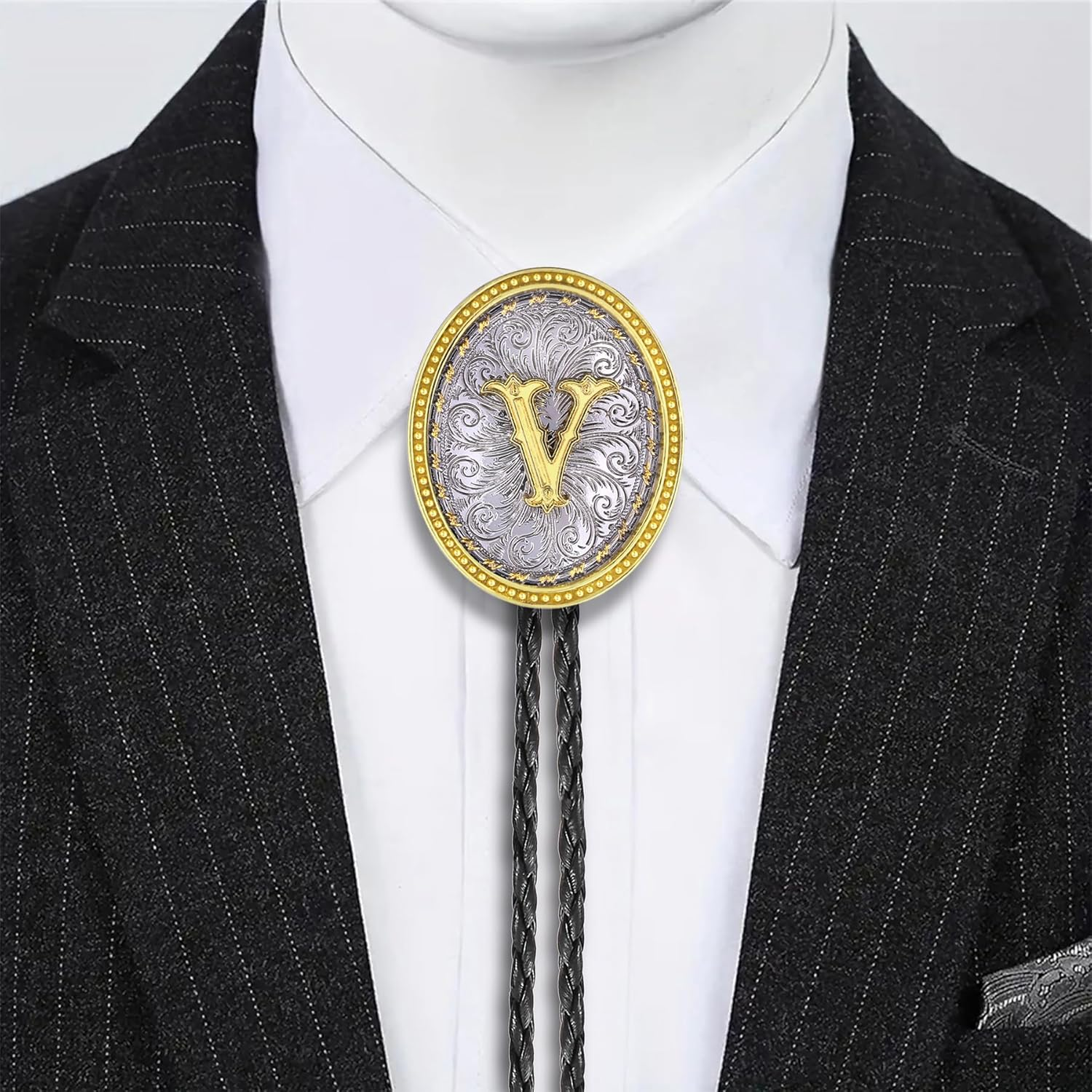 Gelconnie Western Ties for Men Gold Bolo Tie Initial Letter a to Z Native American Bola Ties Cowboy Accessories for Men Women - A image number 2