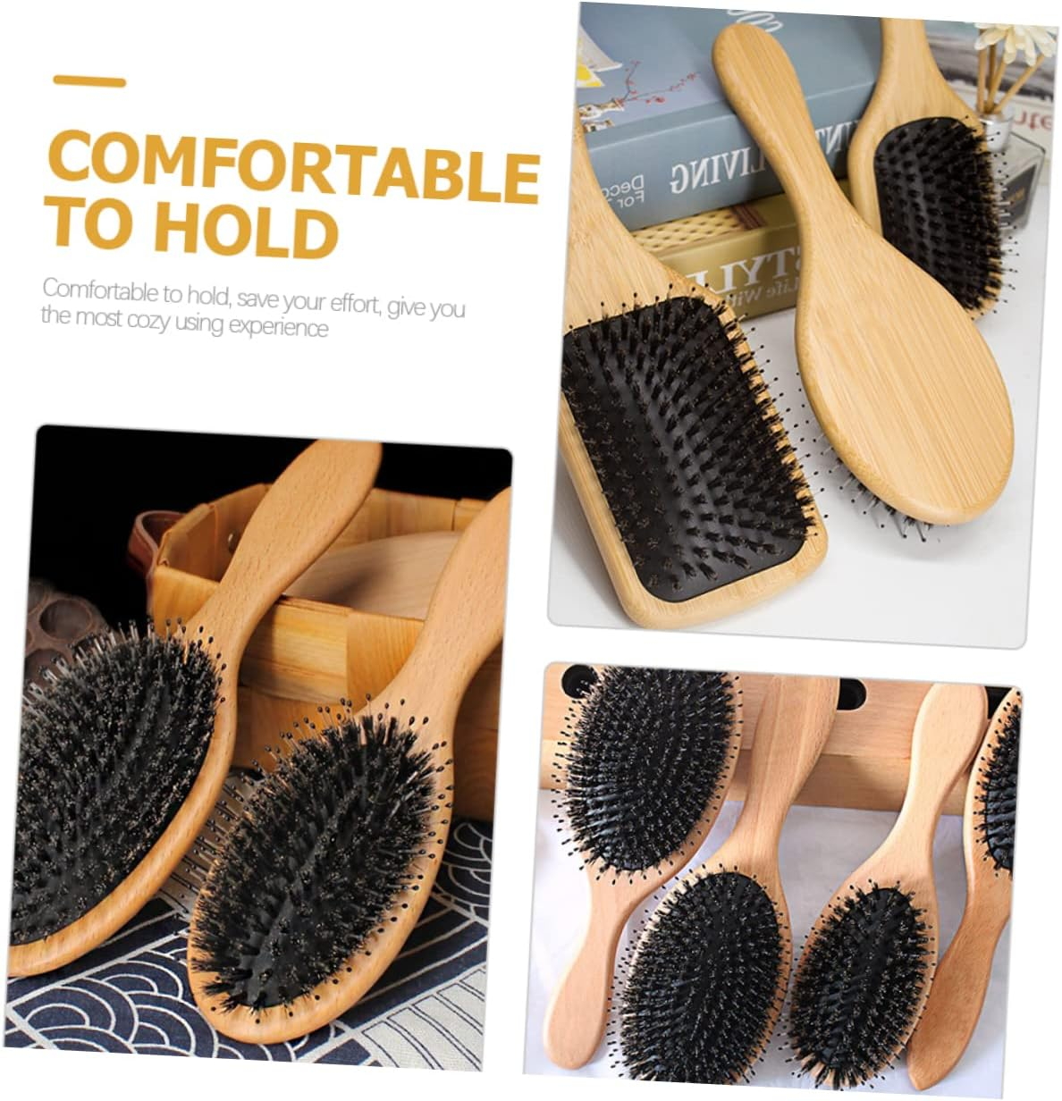 MOTHNUR Boar Bristle Hair Brush for Women Paddle Comb Detangling and Styling Brush for Thick Hair image number 4