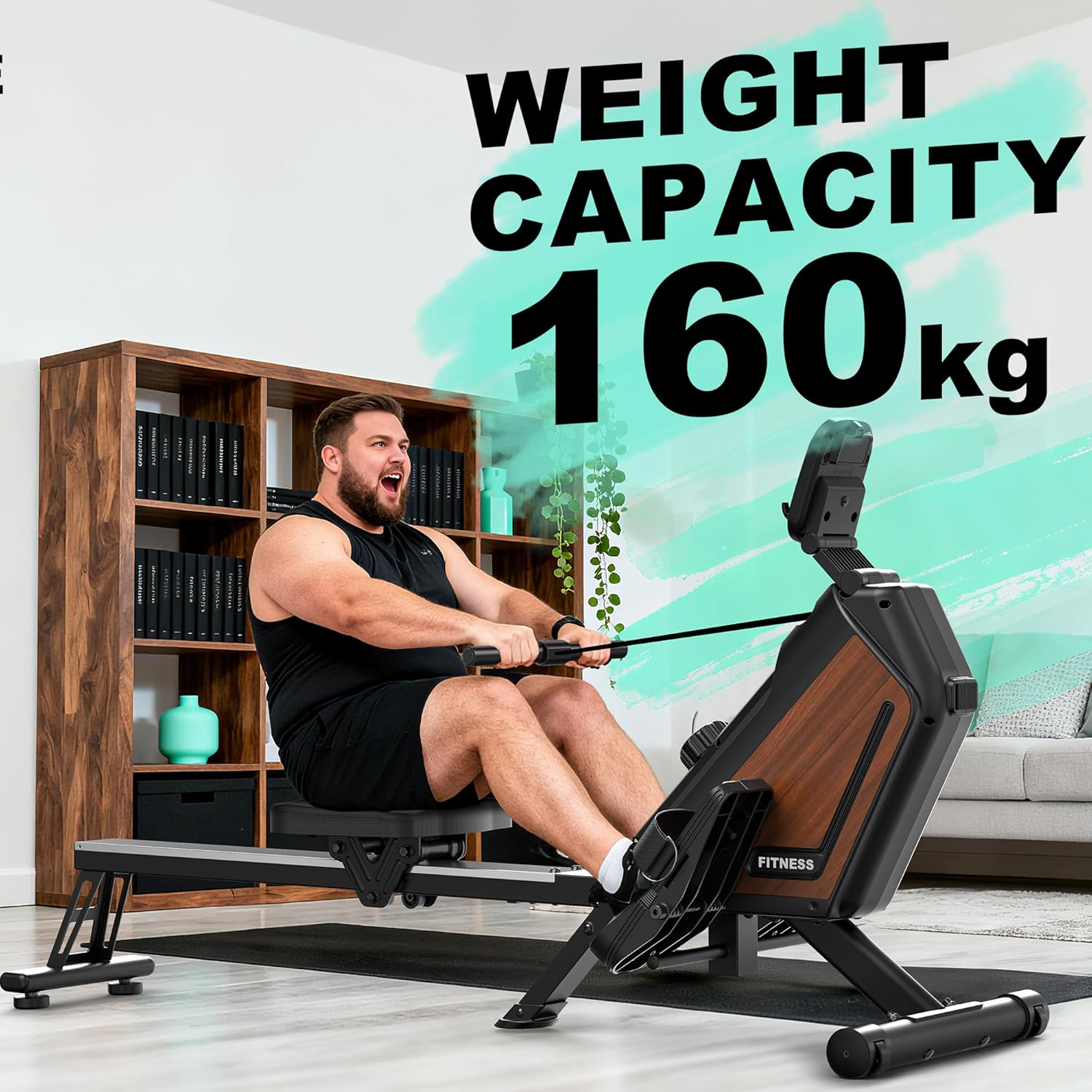 Magnetic Rowing Machine Folding Rower Machine with 16-Level Resistance, Bluetooth Connectivity,Supports Height 150-200Cm &160Kg Load Capacity,Vertical Storage,Quiet Rowing Machine for Cardio Training - Silber image number 5